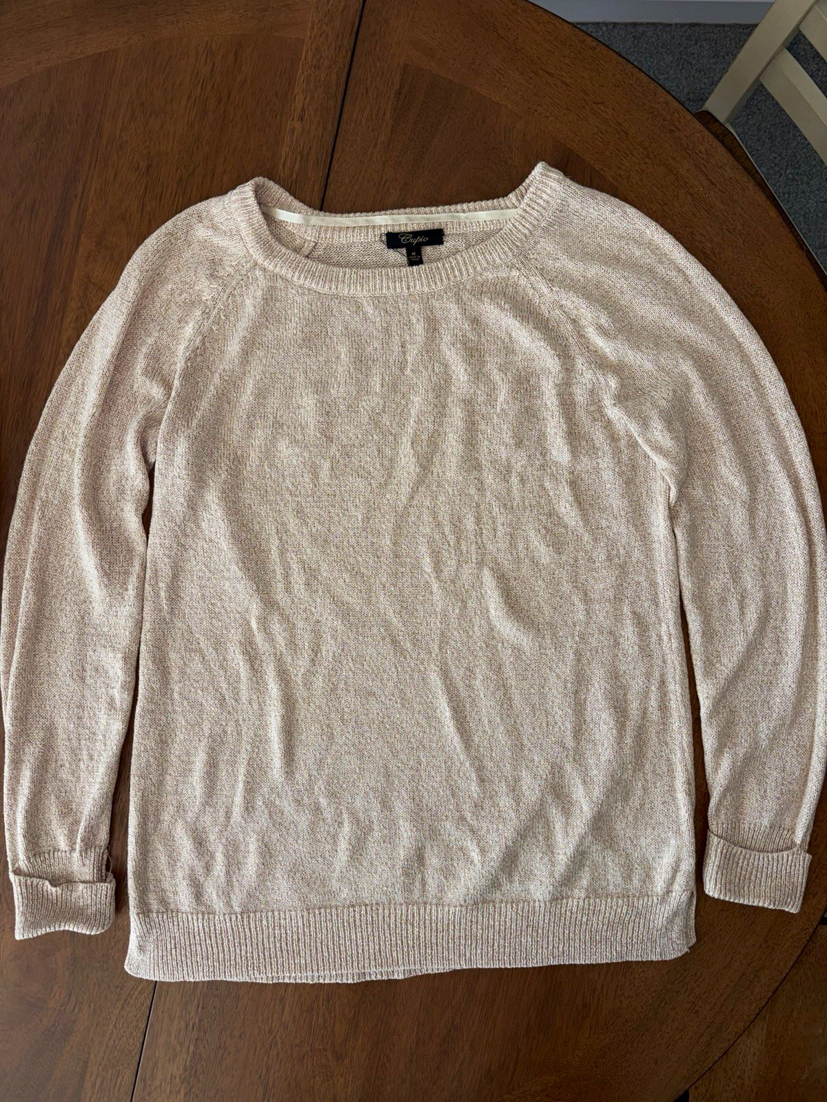 Cupio Women\'s Beige Solid Knit Crew Neck Long Sleeve Pullover Sweater M Cupio Women\'s Beige Solid Knit Crew Neck Long Sleeve Pullover Sweater M