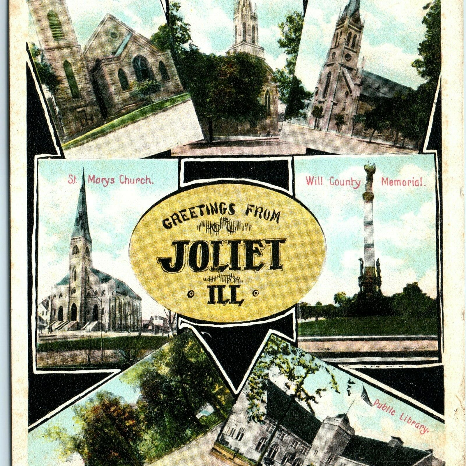 c1910s Joliet, IL Multi View Postcard Will County Memorial Churches Library c1910s Joliet, IL Multi View Postcard Will County Memorial Churches Library