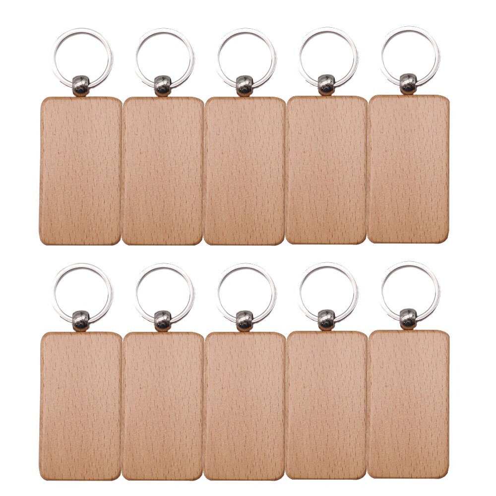US Stock CALCA 20 Pcs Rectangle Blank Wood Keychain Diy Key Tags Personalized