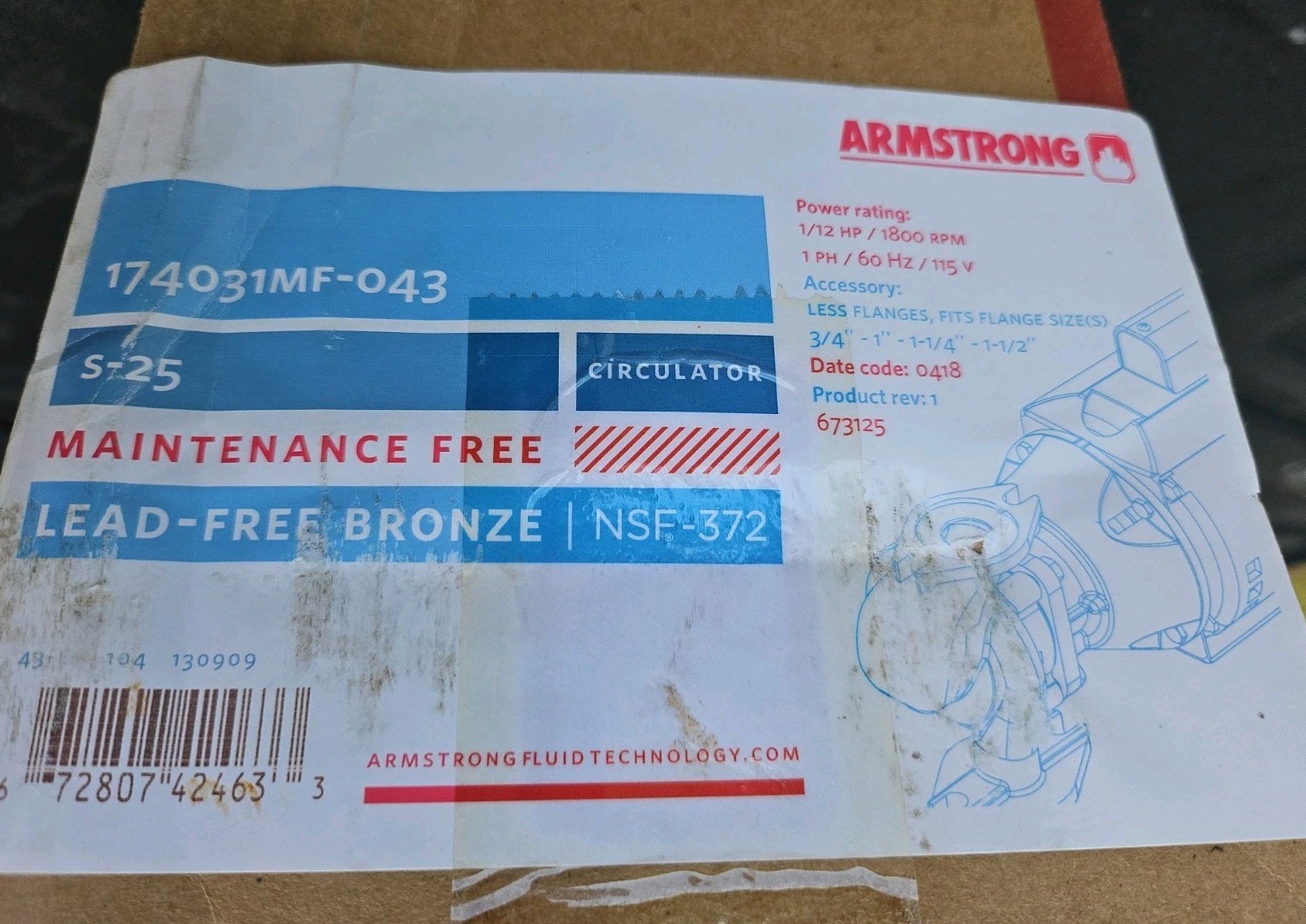 Armstrong 174031MF043 In Line Circulating Pump Lead Free Bronze