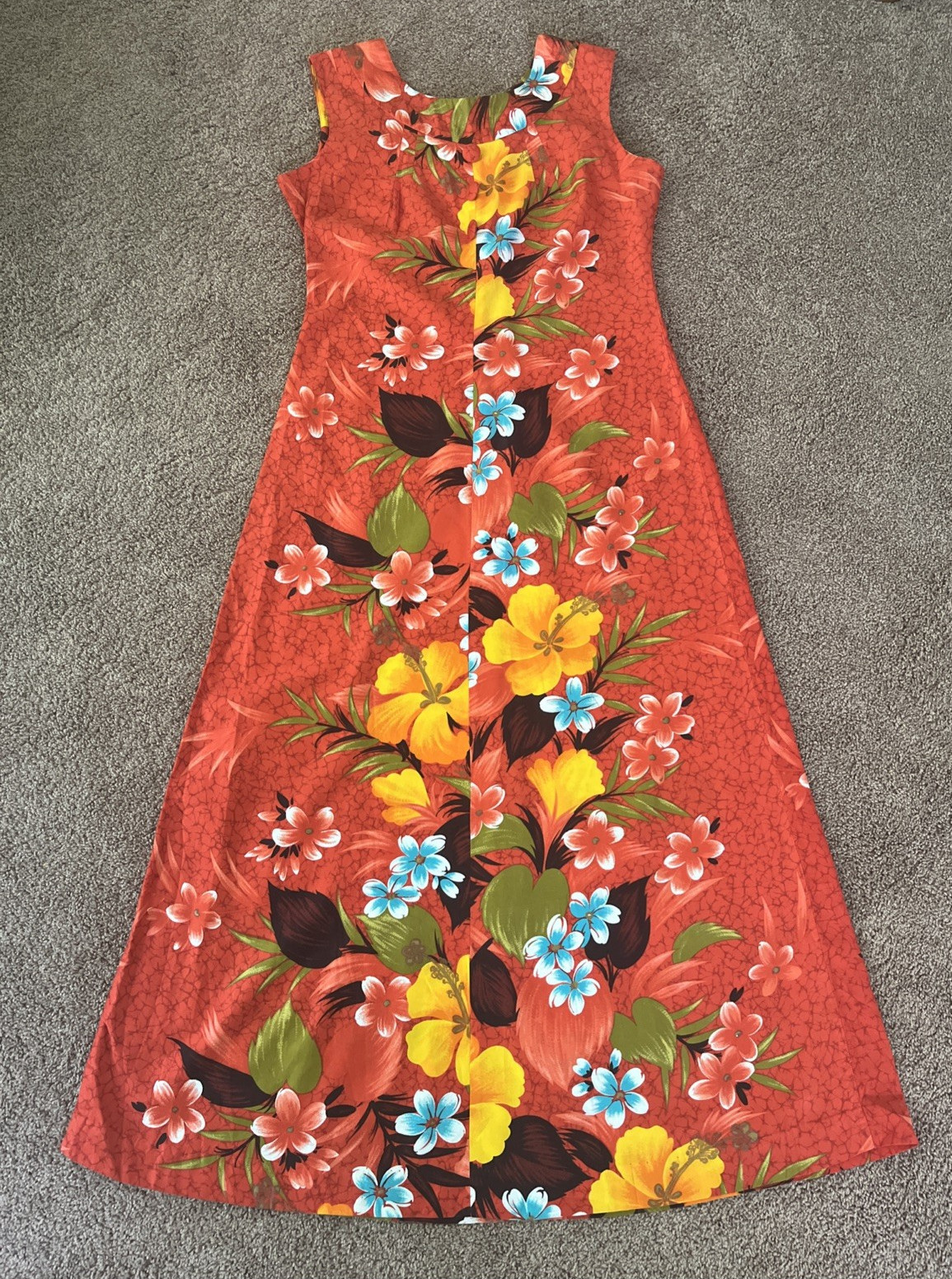 VTG 60/70s Sears Hawaiian Fashions Orange Floral Sleeveless Dress-36\ VTG 60/70s Sears Hawaiian Fashions Orange Floral Sleeveless Dress-36\