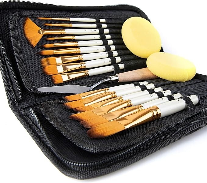 ARTIFY 15 Pieces Paint Brush Set Include Pop-Up Carrying Case with Palette Knife ARTIFY 15 Pieces Paint Brush Set Include Pop-Up Carrying Case with Palette Knife