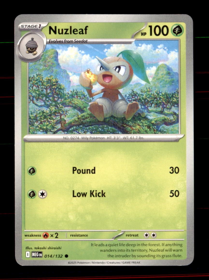 Nuzleaf 014/132 Common Mega Evolution Pokemon Near Mint Nuzleaf 014/132 Common Mega Evolution Pokemon Near Mint