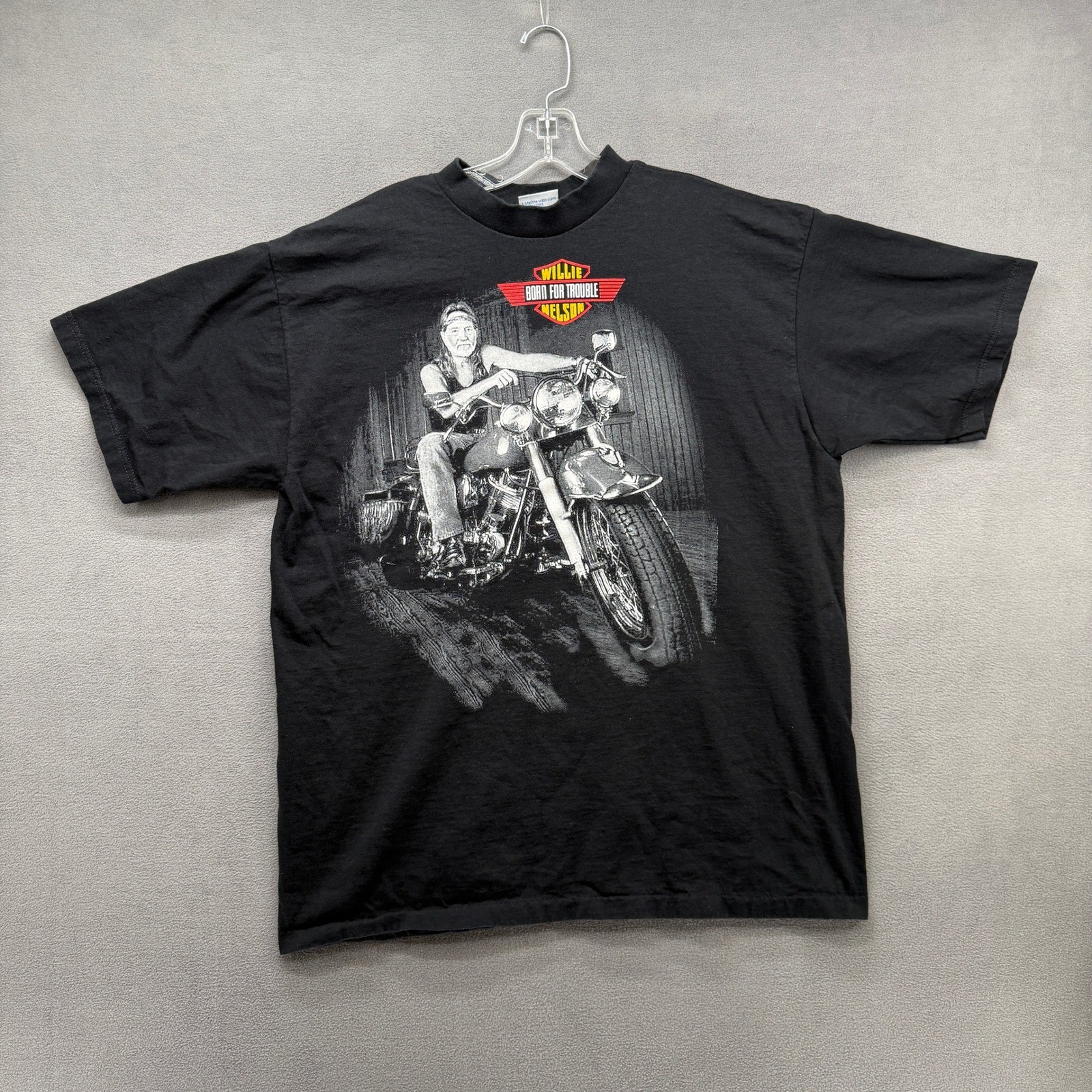 Vtg Willie Nelson Motorcycle T-Shirt Born For Trouble Black XL USA All Sport