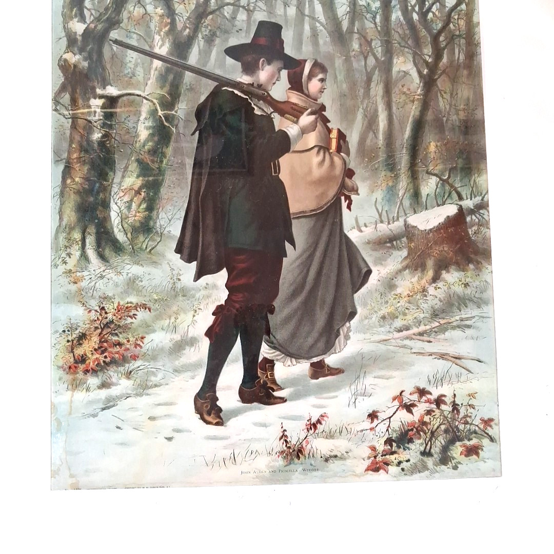 John Alden And Priscilla Wedded George Boughton Print reverse Glued on Glass John Alden And Priscilla Wedded George Boughton Print reverse Glued on Glass