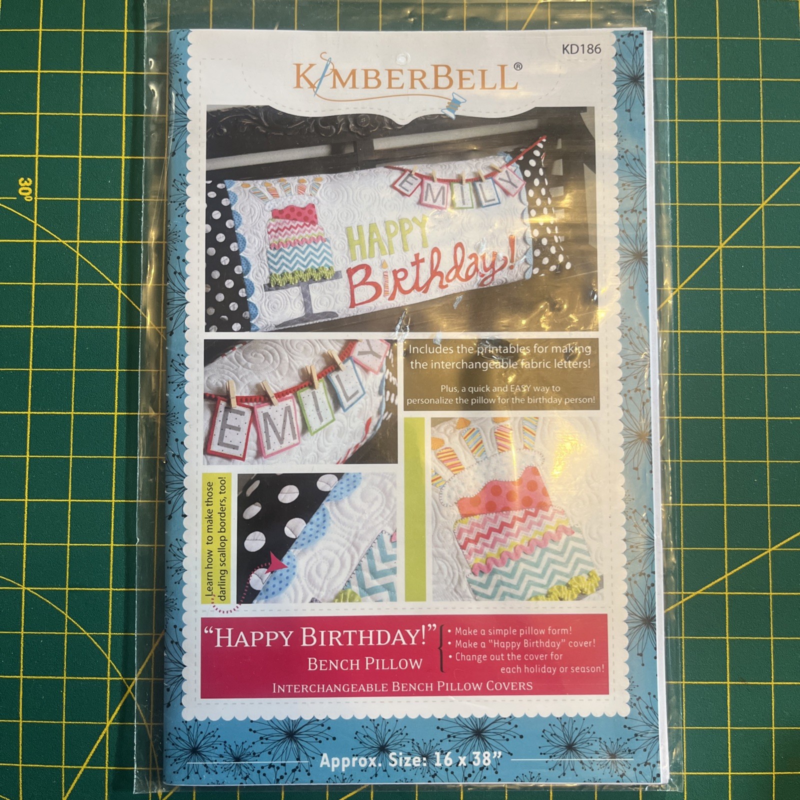 Kimberbell “Happy Birthday” Bench Pillow & Cover Pattern, KD186 Kimberbell “Happy Birthday” Bench Pillow & Cover Pattern, KD186