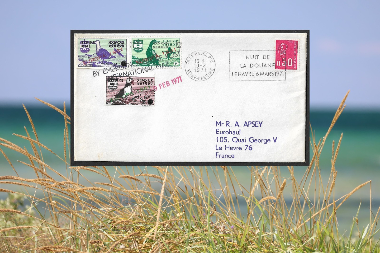 1971 Isle of Jethou overprinted stamps Emergency Strike Post cover to France