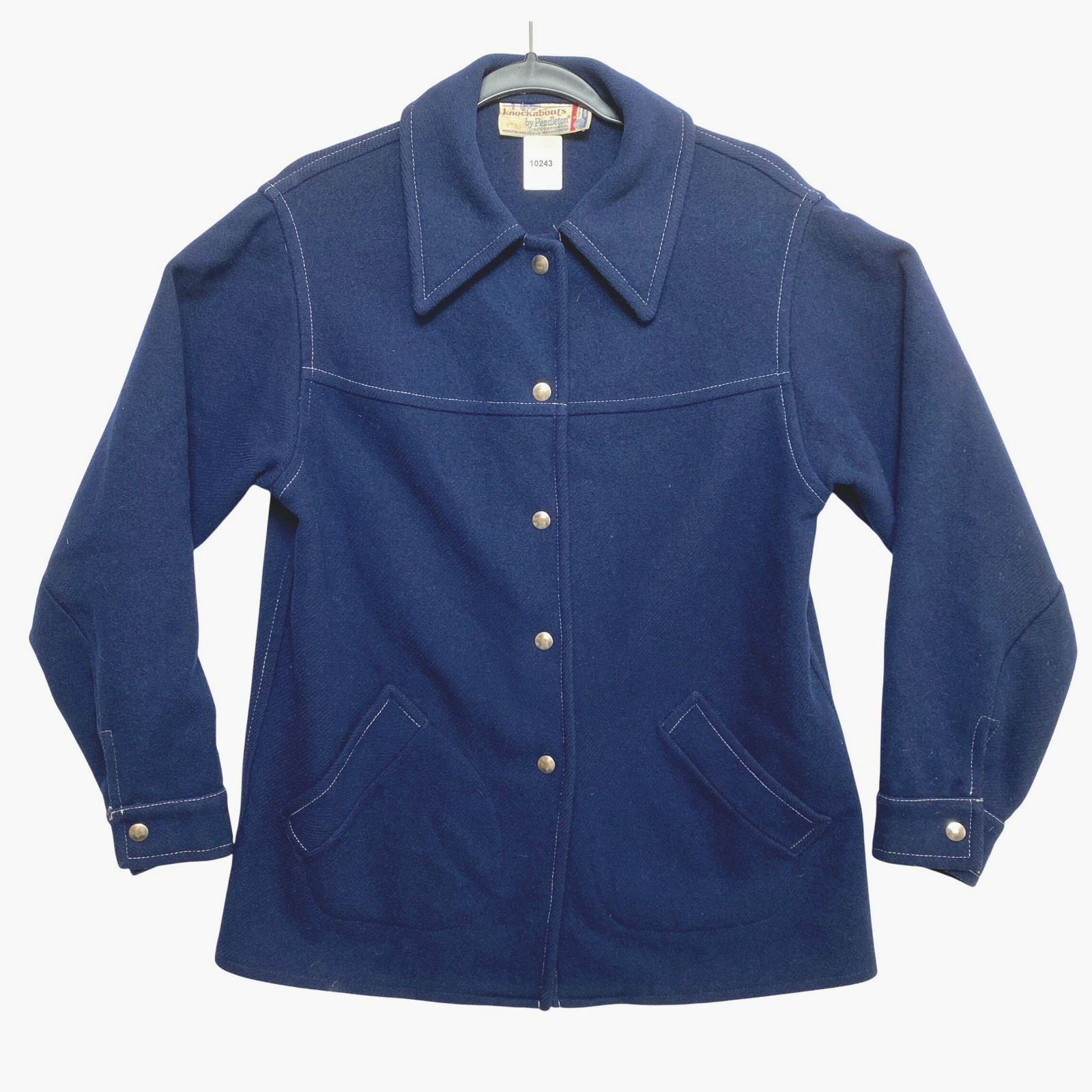 Pendleton Knockabouts Jacket Womens Large Navy Wool Snap Button 