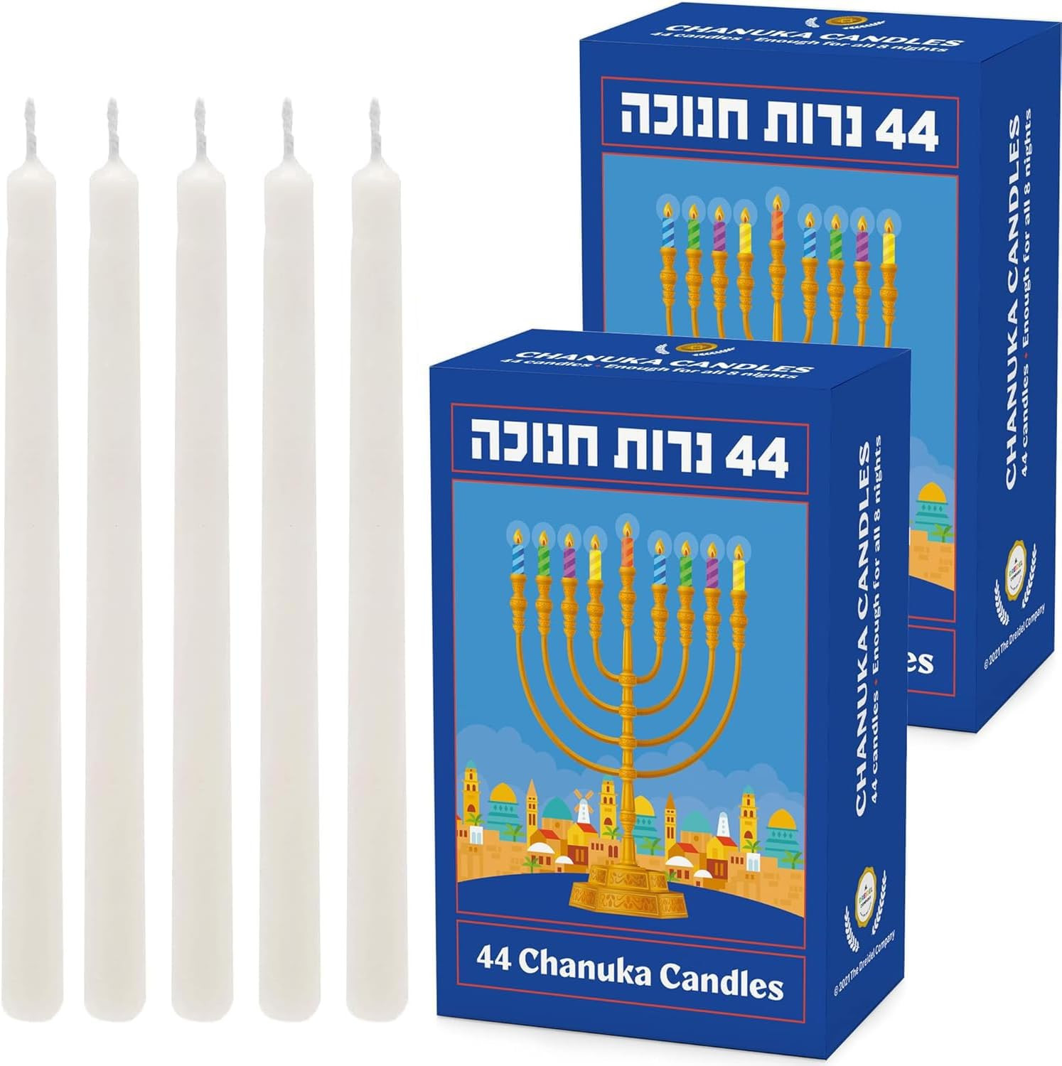 White Hanukkah Candles, (2-Pack) Jerusalem Design Menorah Chanukah Candles, 44 f