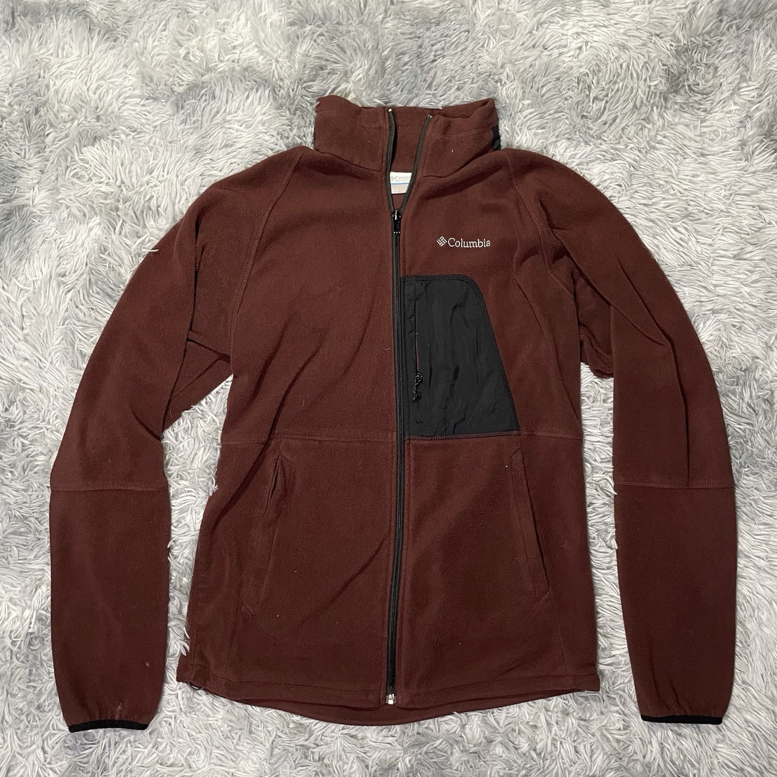 columbia maroon fleece jacket men’s medium full zip
