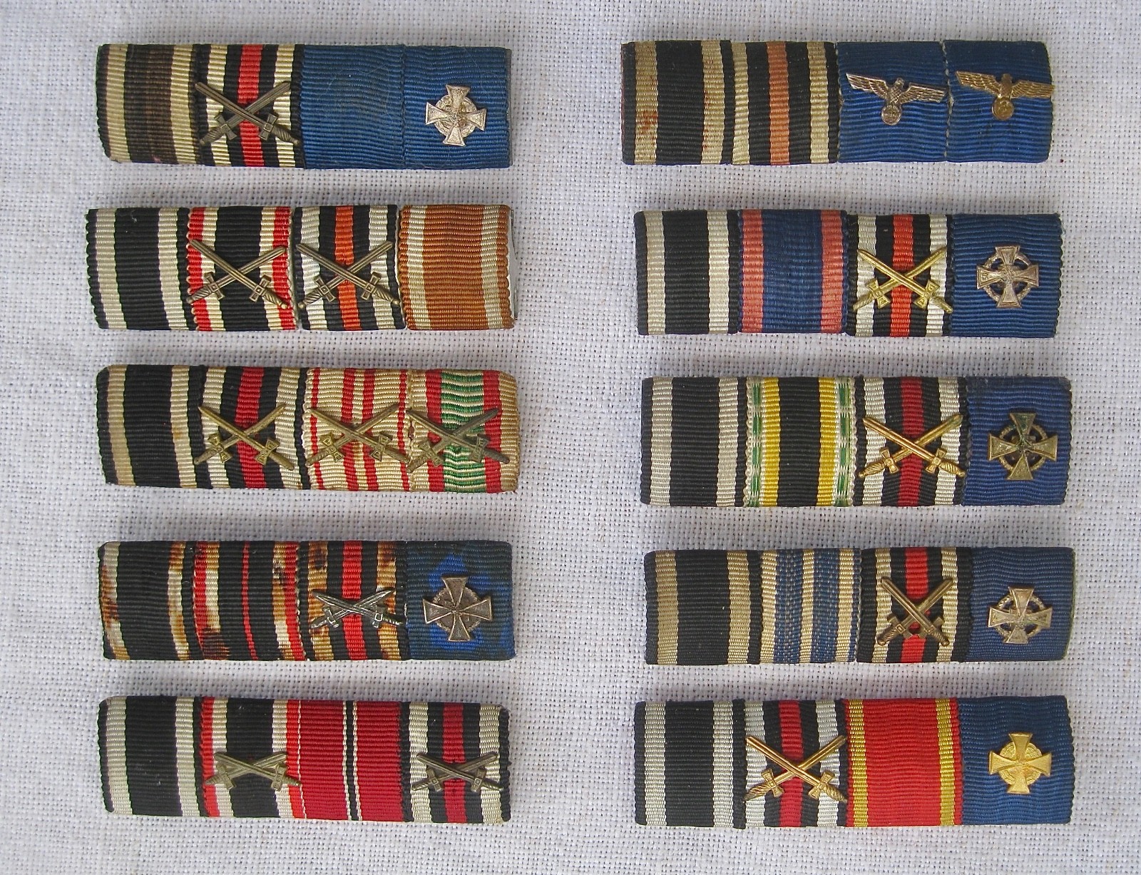 TEN (10) WW1 WW2 German Ribbon Bars - Oldenburg, Saxe Meiningen, Lippe, & MORE