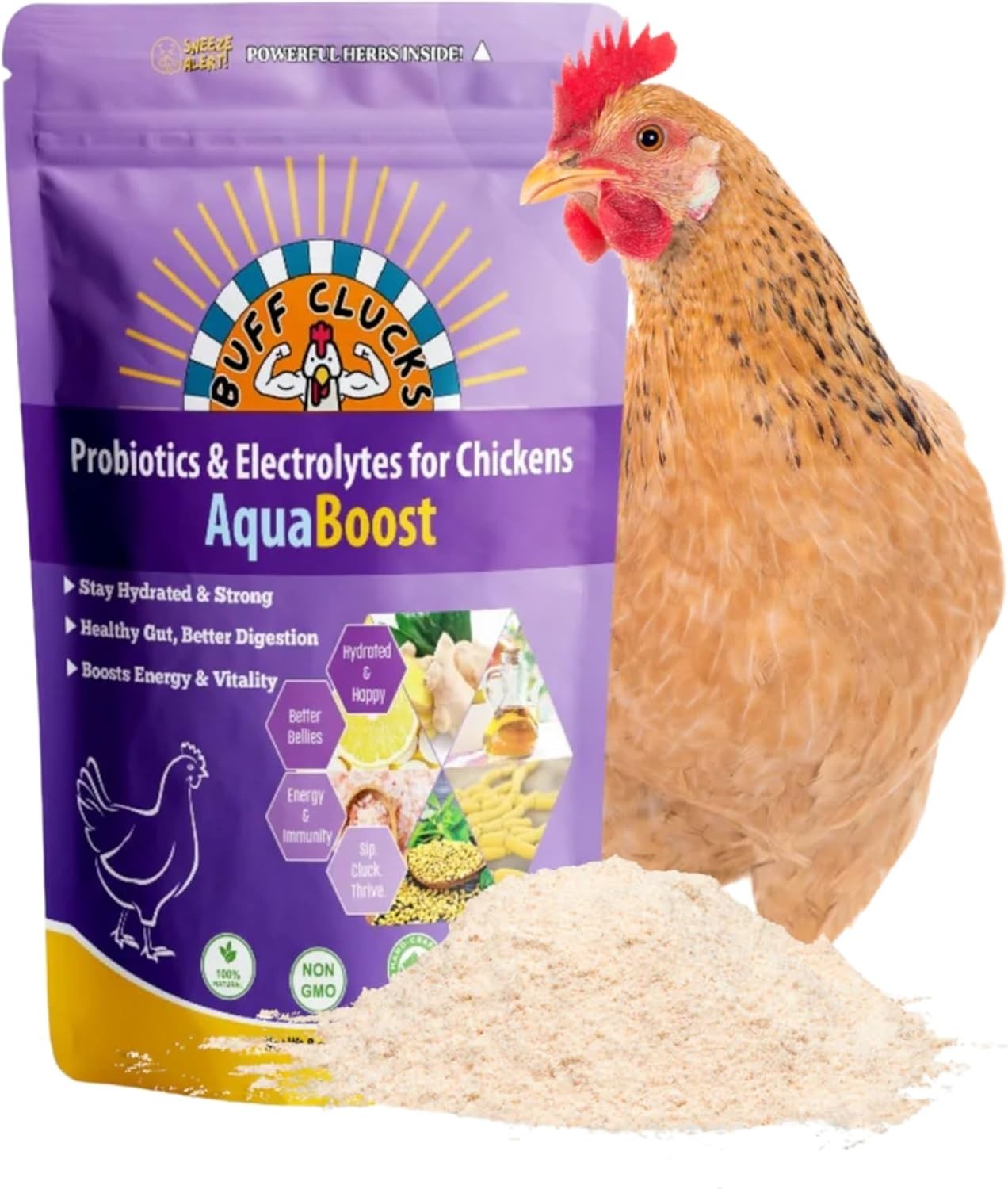 Buff Clucks AquaBoost Probiotic Electrolyte Powder for Chickens 8 oz Daily Water