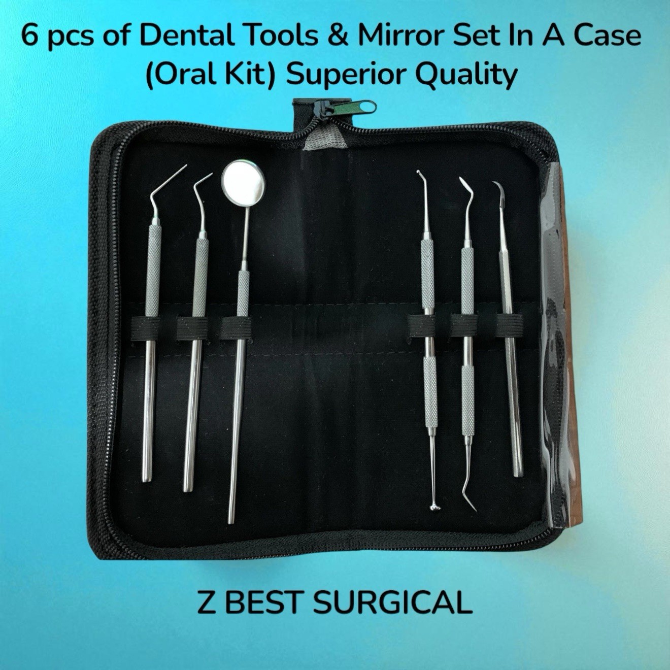 6 pcs of Dental Tools & Mirror Set In A Case (Oral Kit) Superior Quality 6 pcs of Dental Tools & Mirror Set In A Case (Oral Kit) Superior Quality