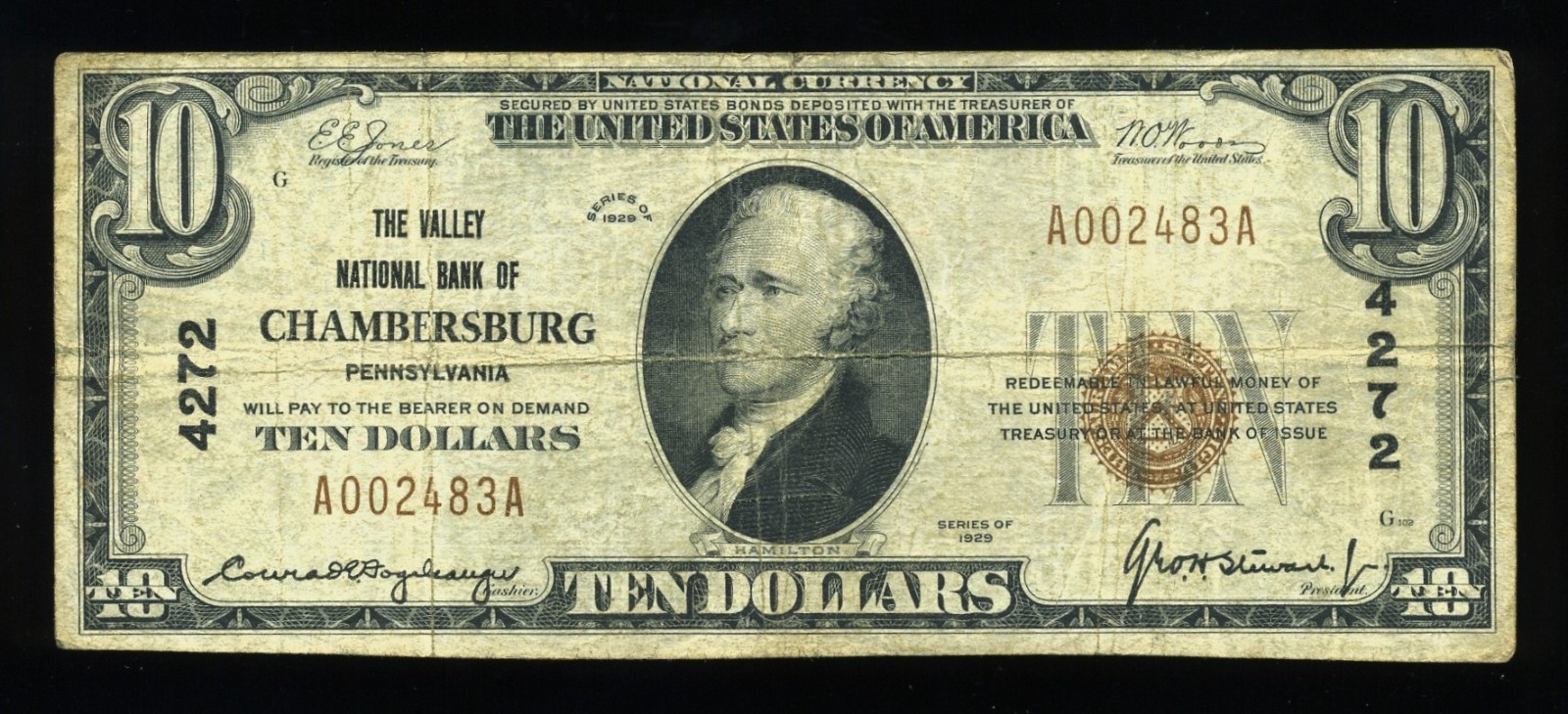 1929 $10 THE VLY NB OF CHAMBERSBURG PA