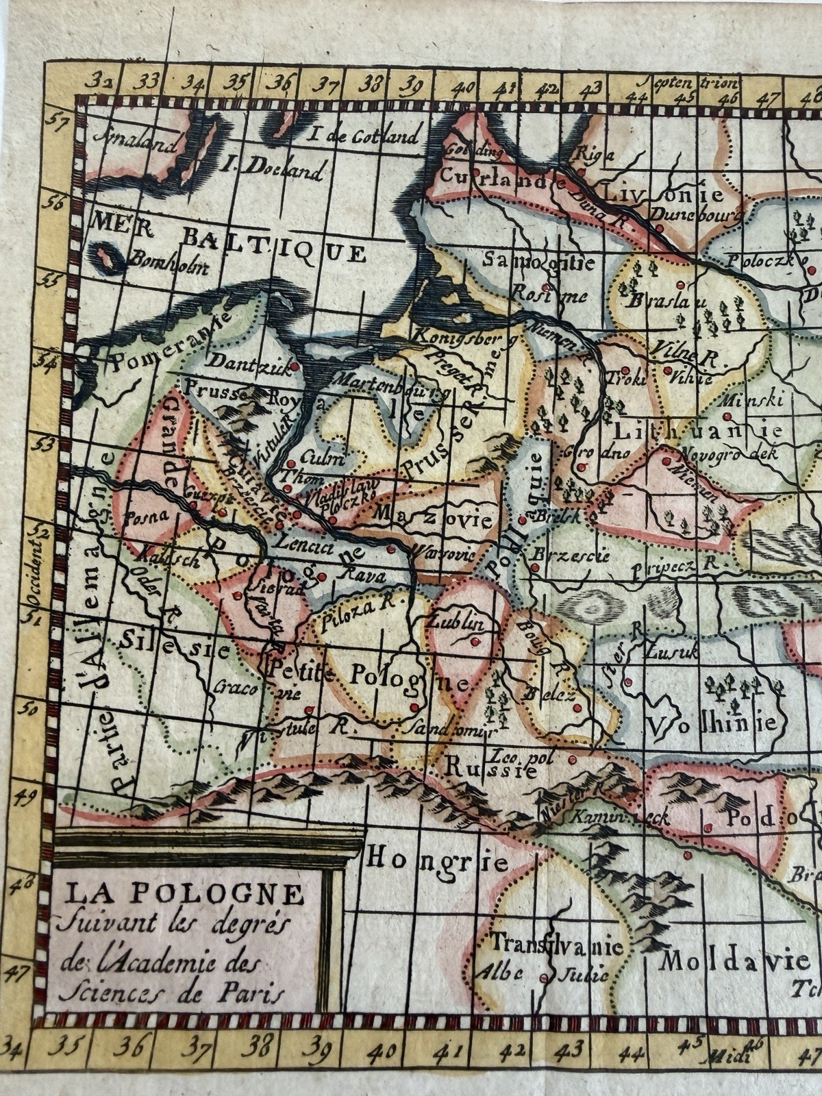 Poland La Pologne Baltic Sea to Moldavia c.1740-60 hand color antique Map ￼