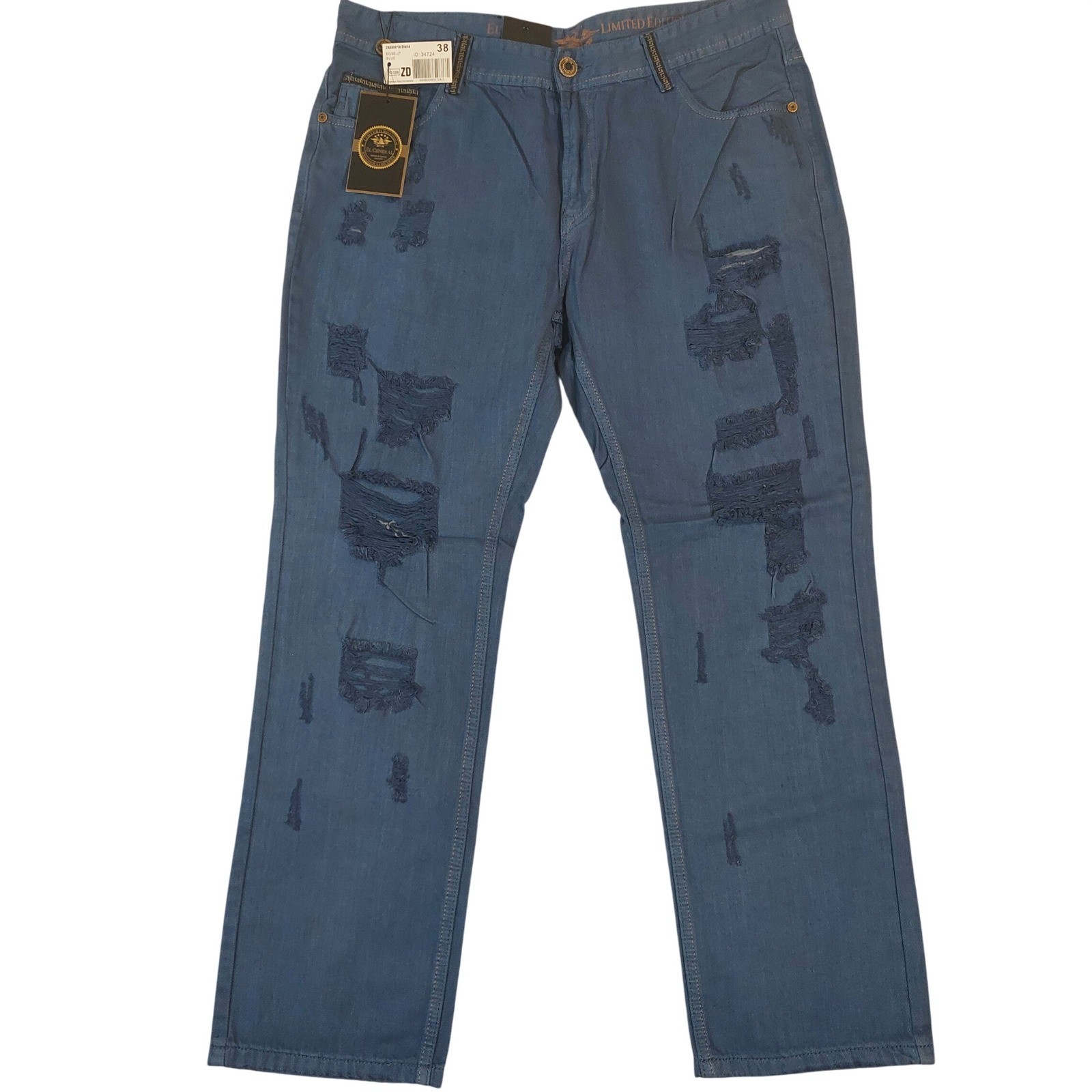 El General Limited Edition Mens Distressed Ripped Blue Jeans 38x31 EGSE-J7 ZD El General Limited Edition Mens Distressed Ripped Blue Jeans 38x31 EGSE-J7 ZD