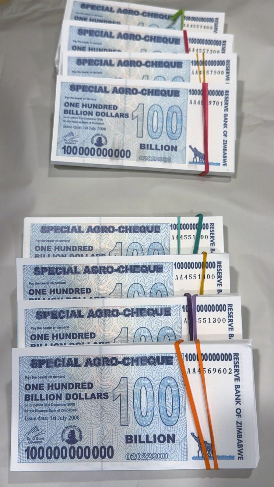 100% AUTHENTIC - ZIMBABWE 100 BILLION DOLLAR SPECIAL  AGRO CHEQUE - 100x UNC