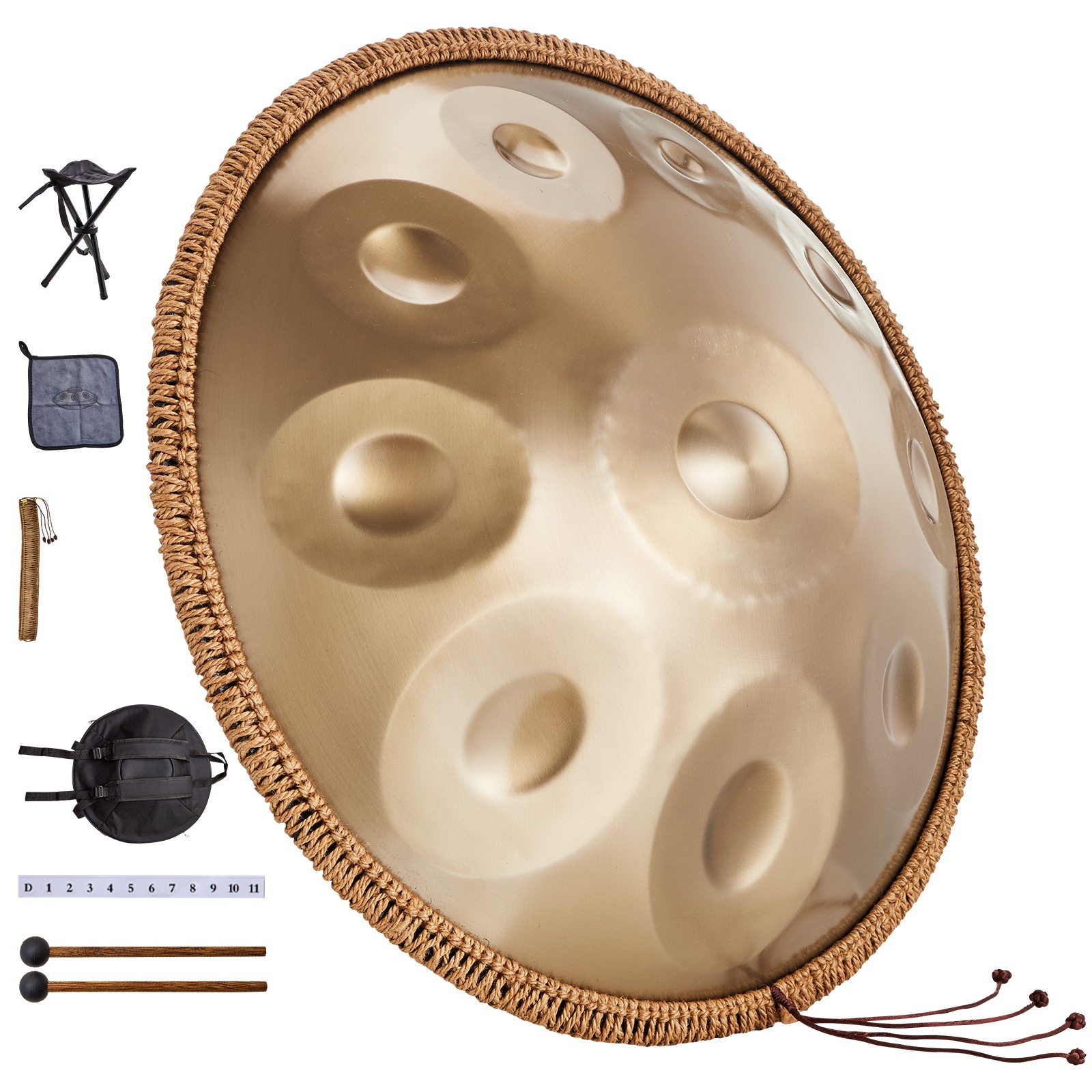 Uimoso 22-Inch Handpan Drum with 10 Notes in D Minor, Includes Mallets
