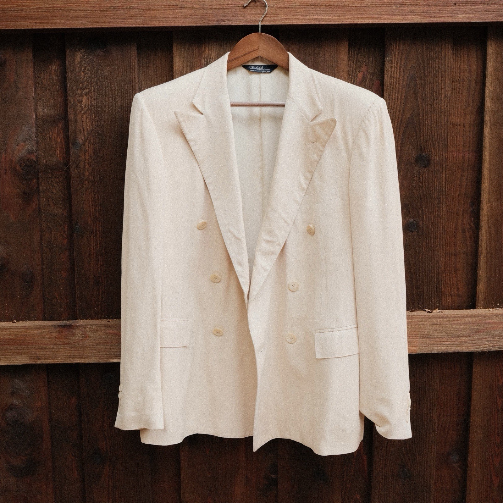 1980 Polo by Ralph Lauren Beige cream Double Breasted Mr. 40R herringbone 1980 Polo by Ralph Lauren Beige cream Double Breasted Mr. 40R herringbone