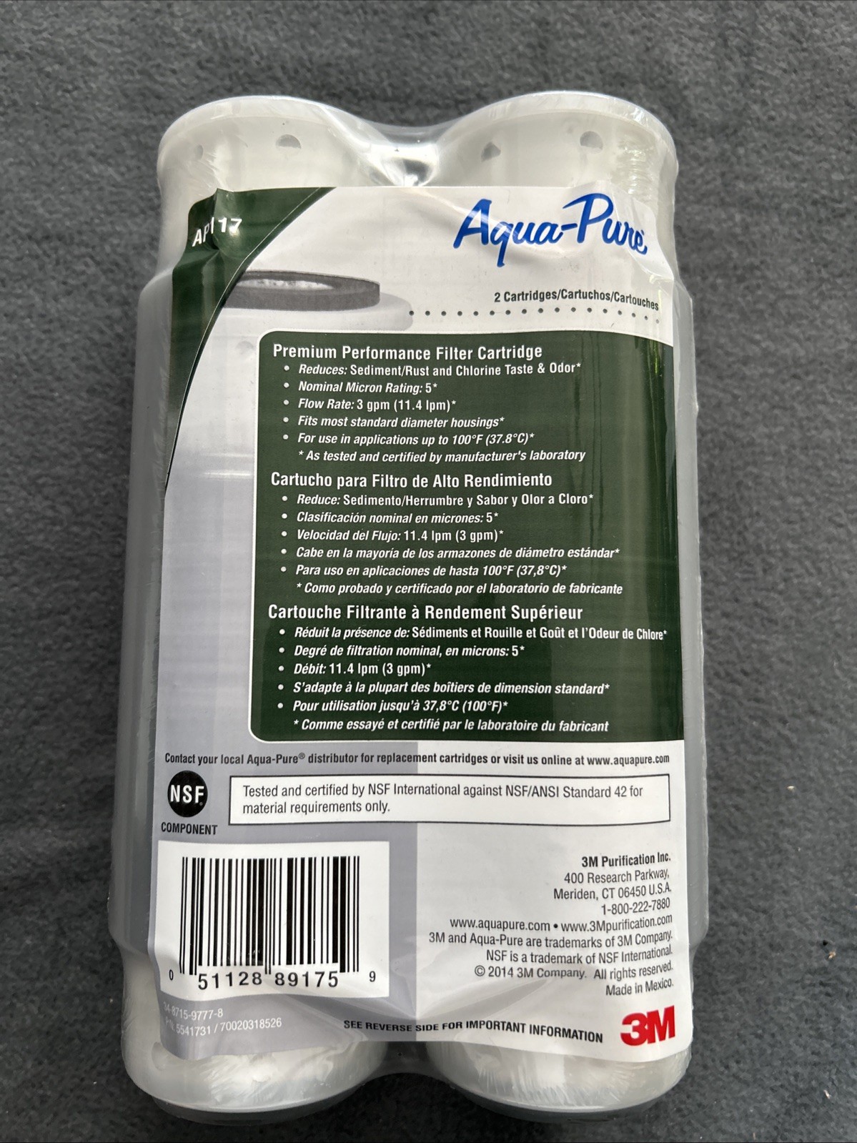 3M Aqua-Pure AP117 Water Filter Cartridge 2 Pack NEW SEALED Whole House 5 Micron