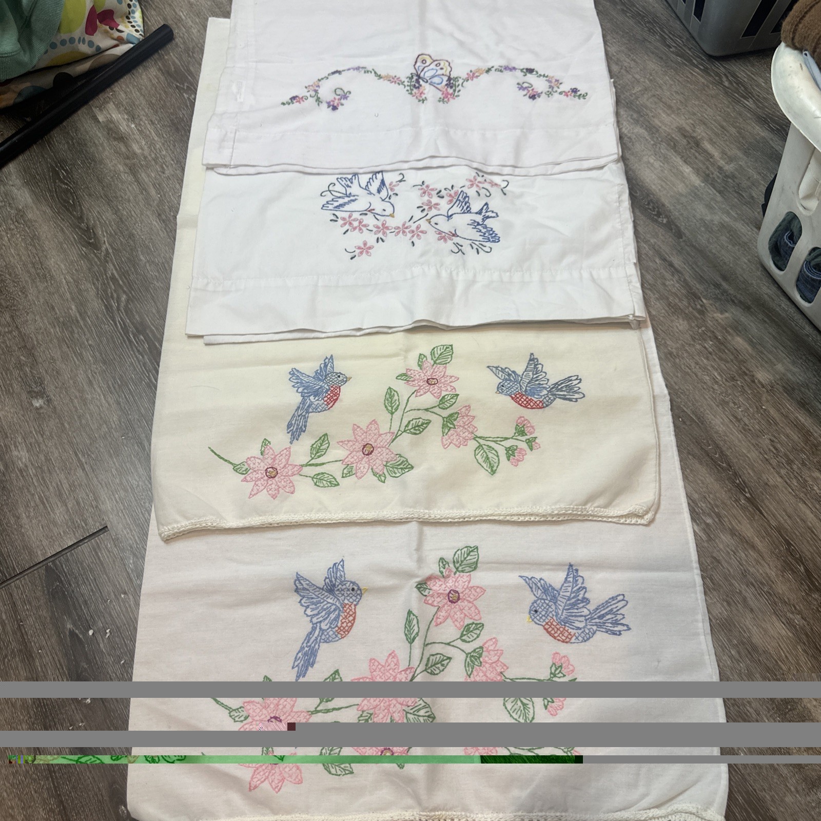 VTG Hand Embroidered Pillowcase Pair Queen 21x30 +2 Floral Cross Stitch Birds VTG Hand Embroidered Pillowcase Pair Queen 21x30 +2 Floral Cross Stitch Birds