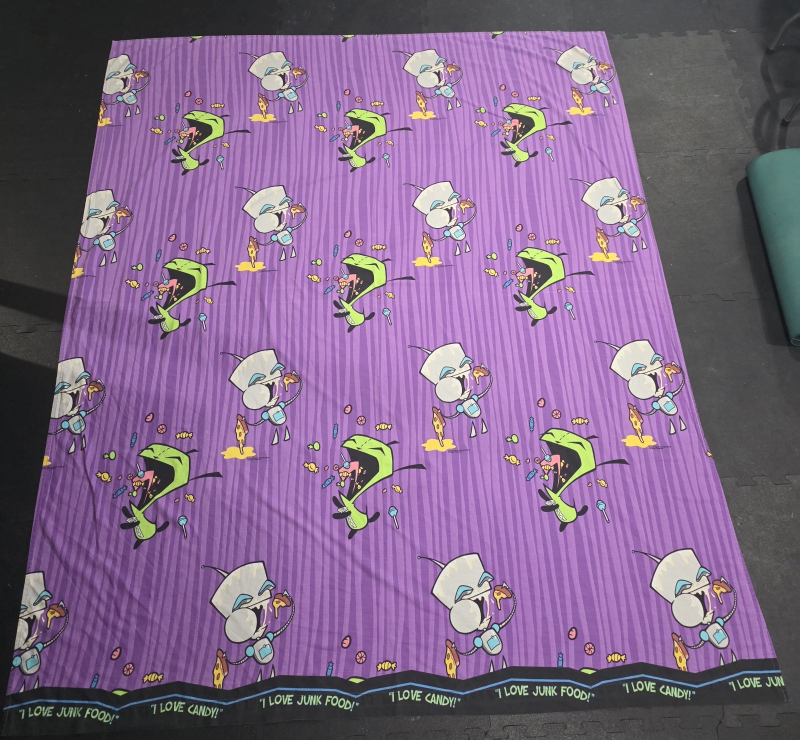 Vintage Y2K Nickelodeon 2005 Invader Zim Purple Flat Bed Sheet (FULL) 76\