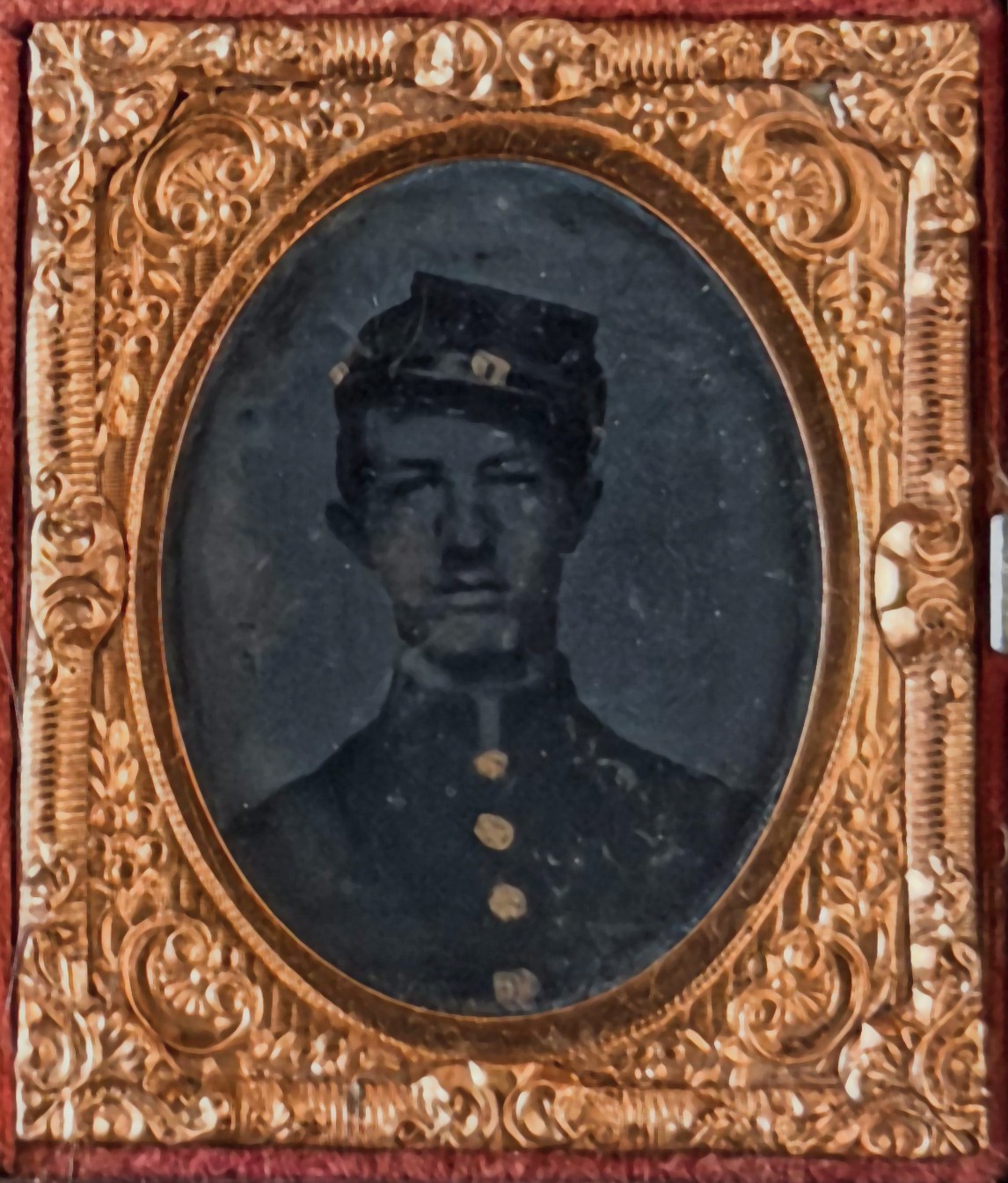 Ambrotype of Identified Union Soldier with Lock of Hair, Flower Vase Union Case
