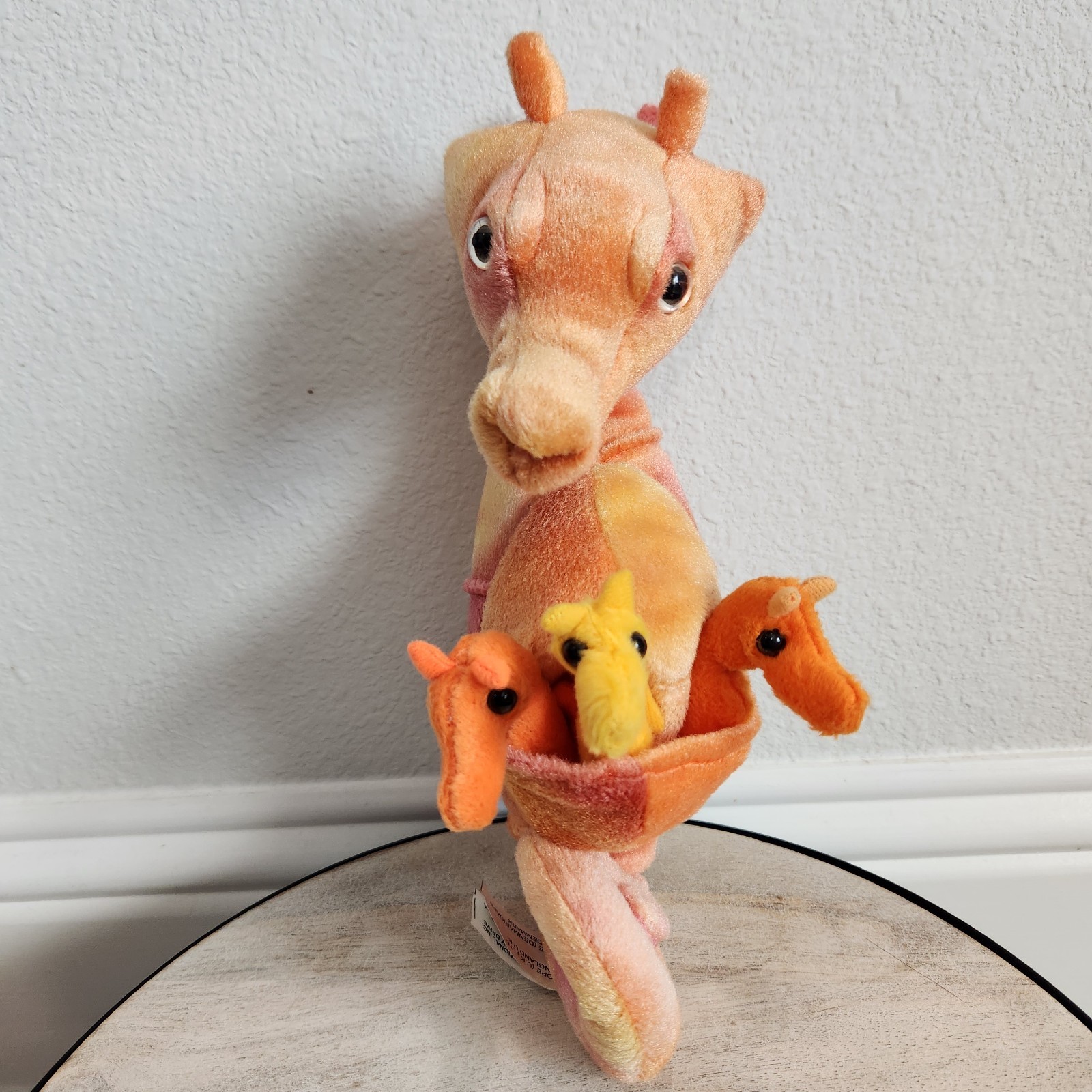 NEW VTG Y2K 90s K&M International Orange Yellow Seahorse With Babies Plush 12\