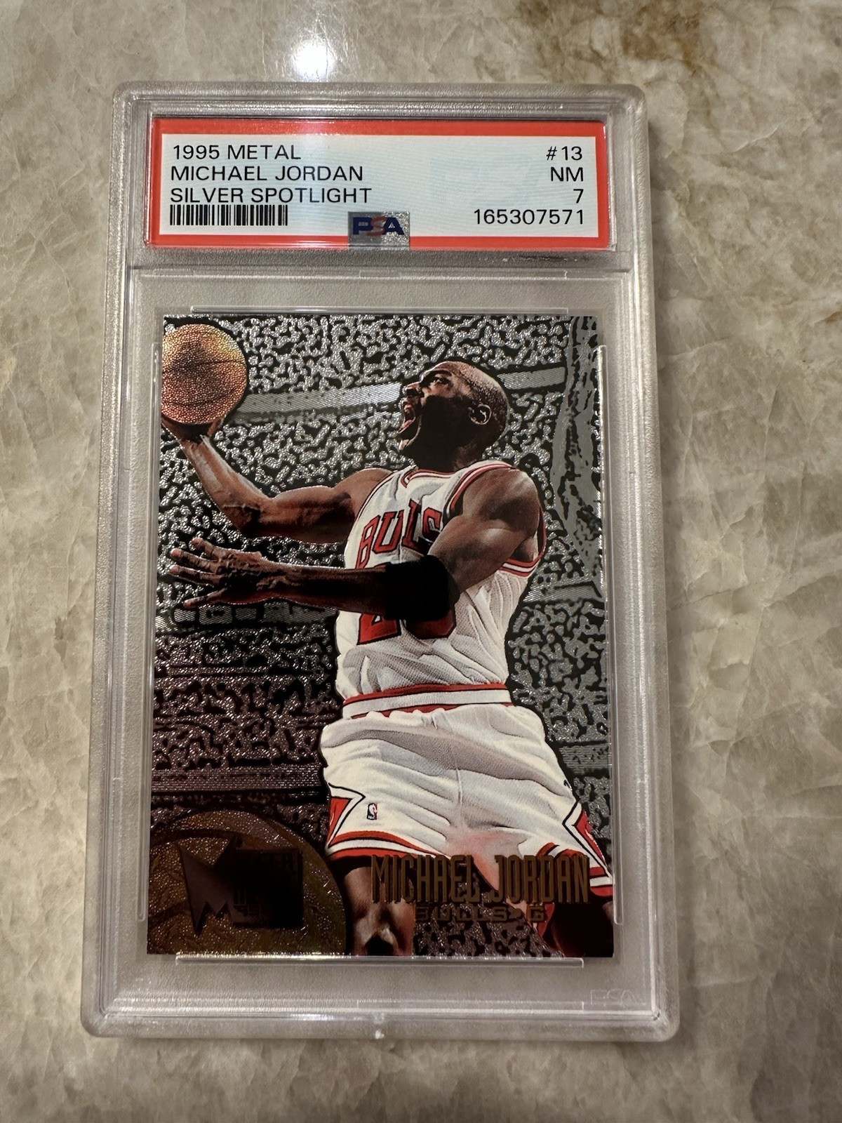 1995-96 Fleer Metal - Michael Jordan #13 Spotlight Silver PSA 7 NM Card Bulls 1995-96 Fleer Metal - Michael Jordan #13 Spotlight Silver PSA 7 NM Card Bulls