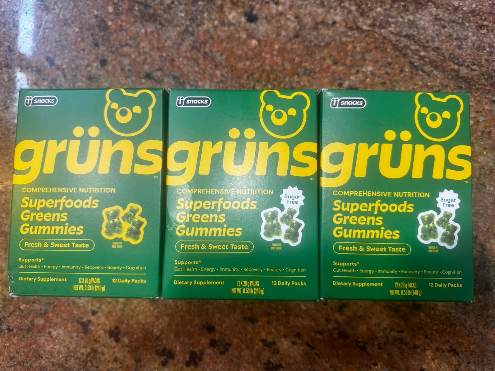 3 BOXES - Gruns Adults Super Greens Gummies Superfood Gummy Bears 36 Daily Packs 3 BOXES - Gruns Adults Super Greens Gummies Superfood Gummy Bears 36 Daily Packs