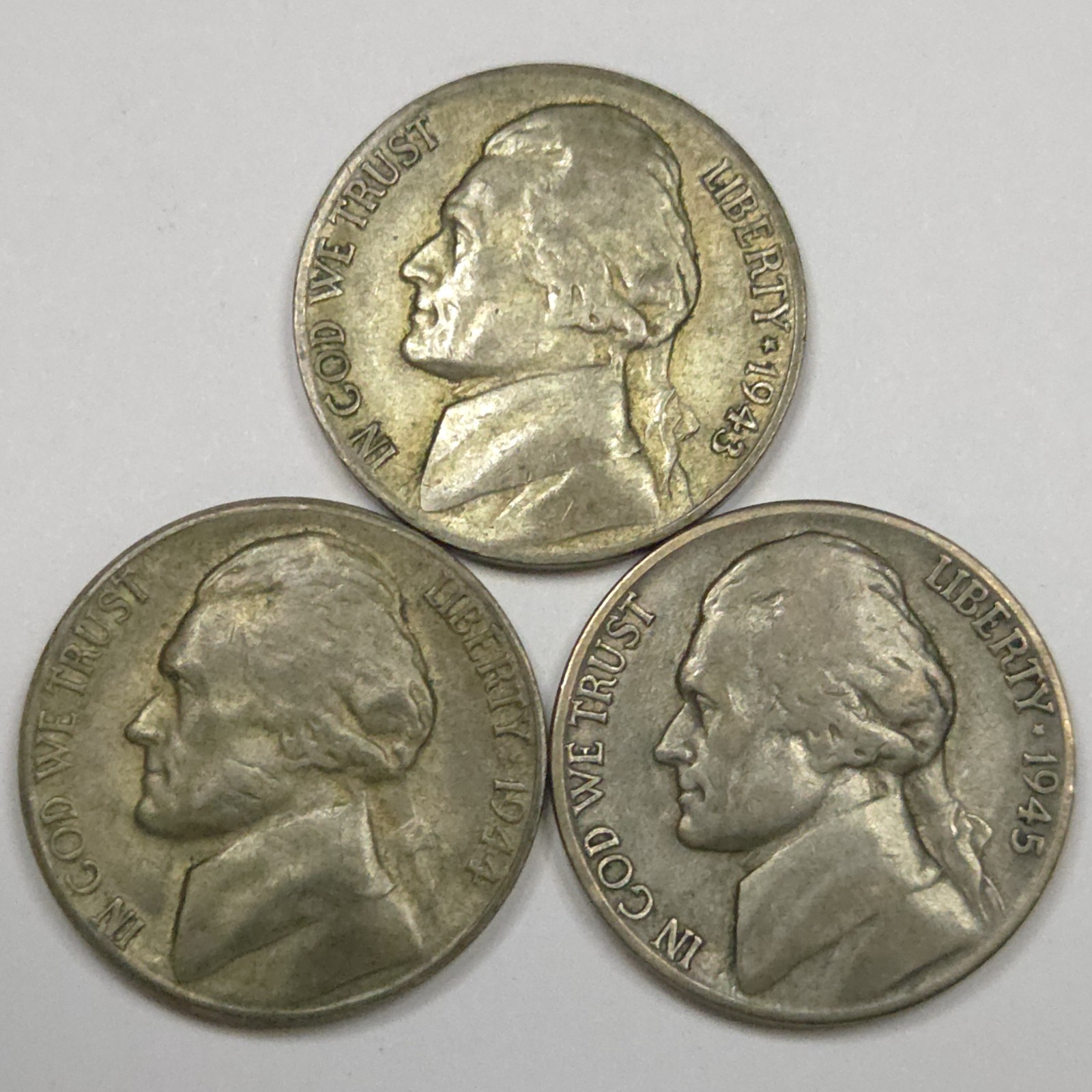 1943-S 1944-S 1945-S Jefferson Silver War Nickel Set (Lot#1) 1943-S 1944-S 1945-S Jefferson Silver War Nickel Set (Lot#1)