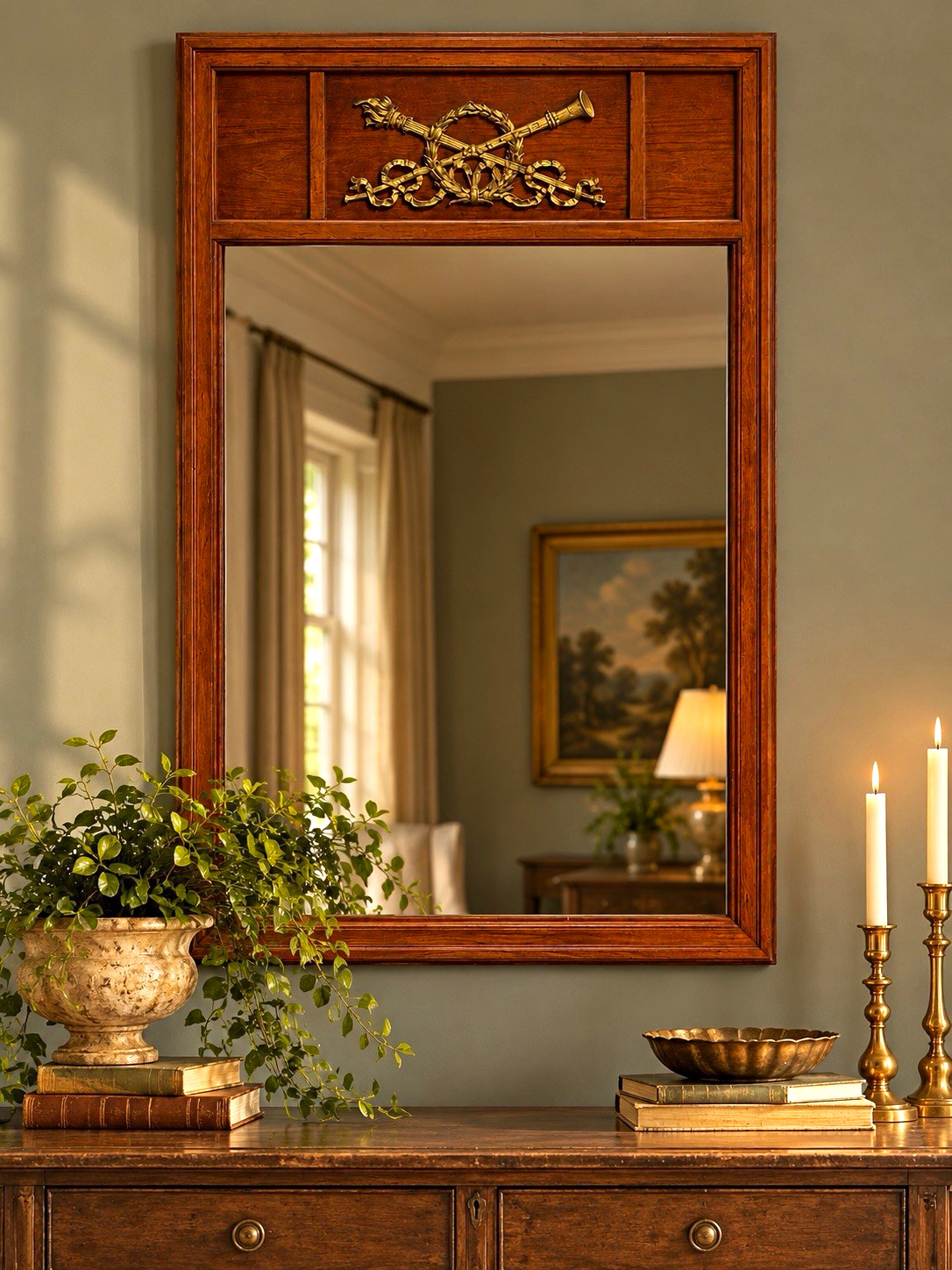 Mid 20th Century Louis XVI Style Fruitwood Trumeau Mirror 49.5 x 29 Mid 20th Century Louis XVI Style Fruitwood Trumeau Mirror 49.5 x 29
