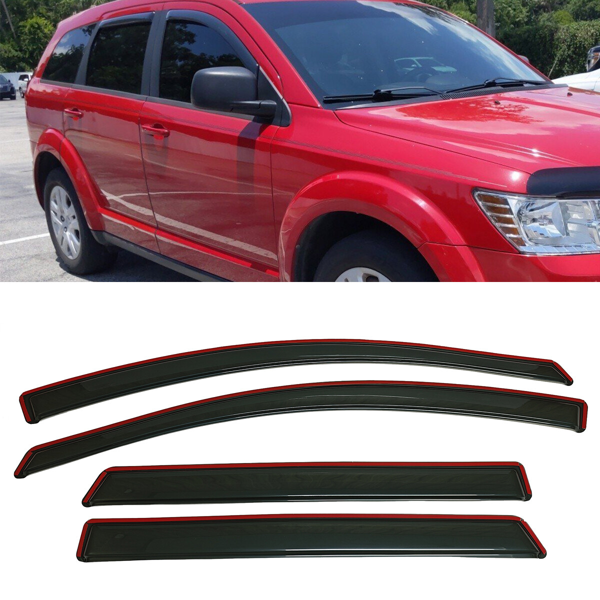 IN-CHANNEL Smoke Window Visors Sun Vent Rain Guards Fit Dodge Journey 2009-2019