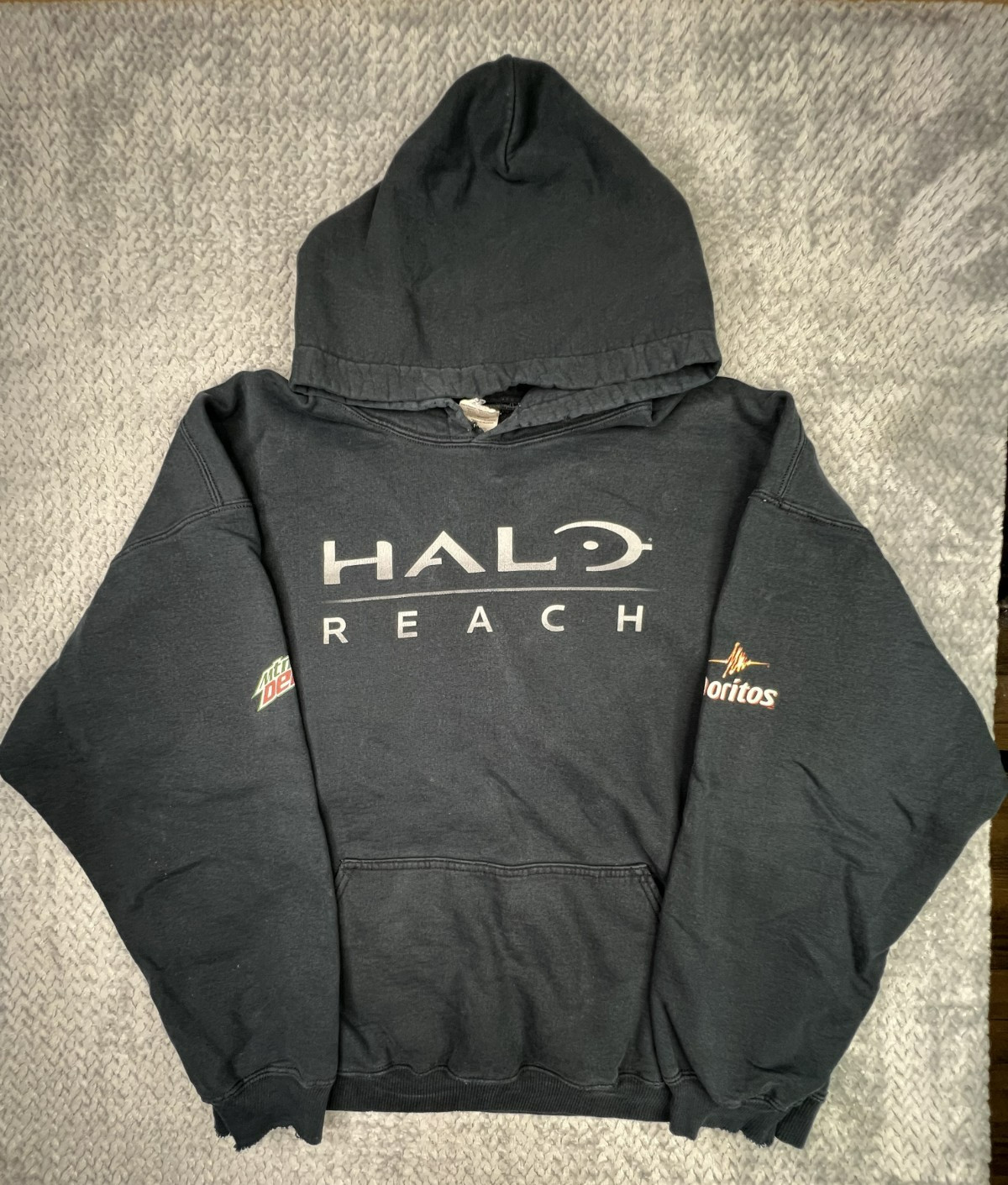 Vintage Halo Reach Promo Hoodie Size XL Xbox Doritos Mtn Dew Distressed Hole