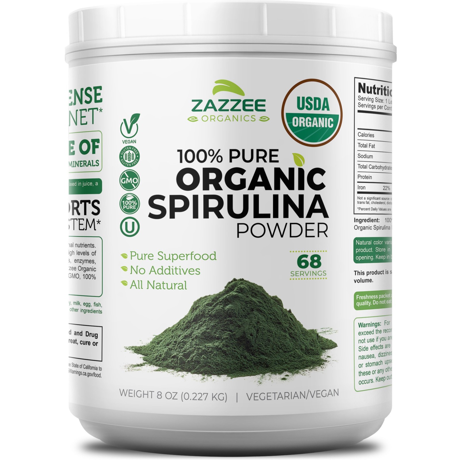 Zazzeze USDA Organic Spirulina Powder, 8 Ounces, 68 Servings, 100% Pure, Kosher Zazzeze USDA Organic Spirulina Powder, 8 Ounces, 68 Servings, 100% Pure, Kosher