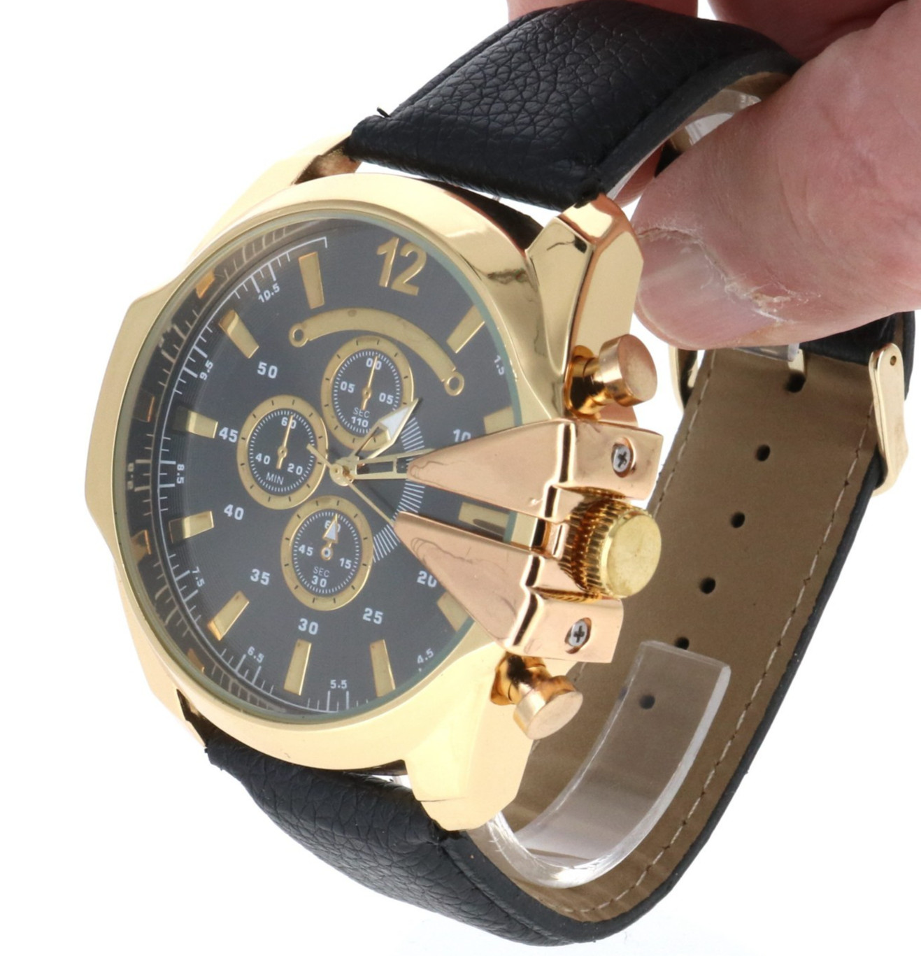 Montres Carlo Men\'s Fashion Luxury Leather Band Sport Hip Hop Wrist Watch 53mm