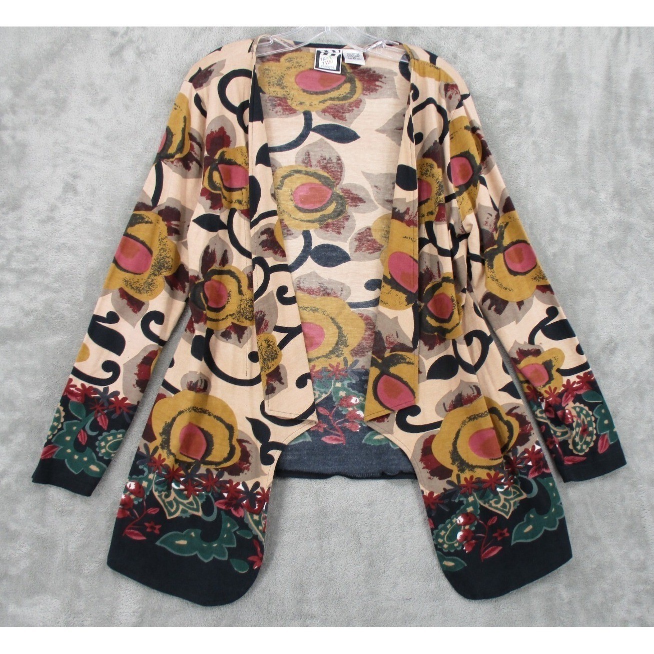 Take Two Top Womens Size M Floral Bohemian Waterfall Topper Open Wearable Art