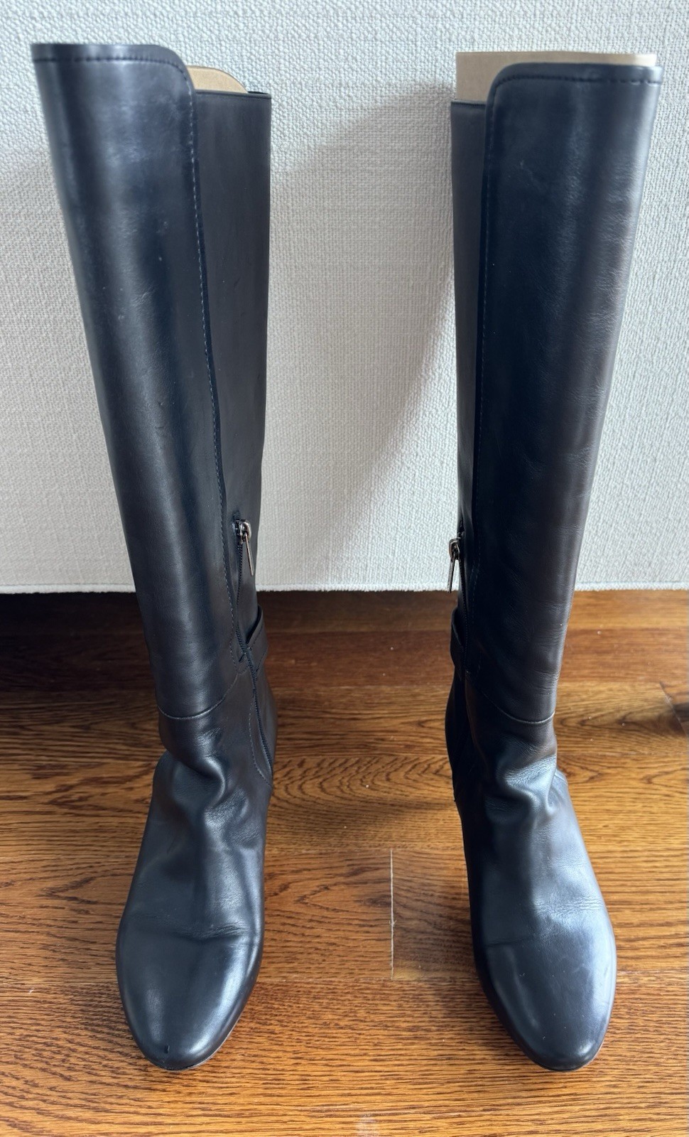 Jimmy Choo Women’s Black Leather Knee High Zip Buckle Stiletto Boots 8 B