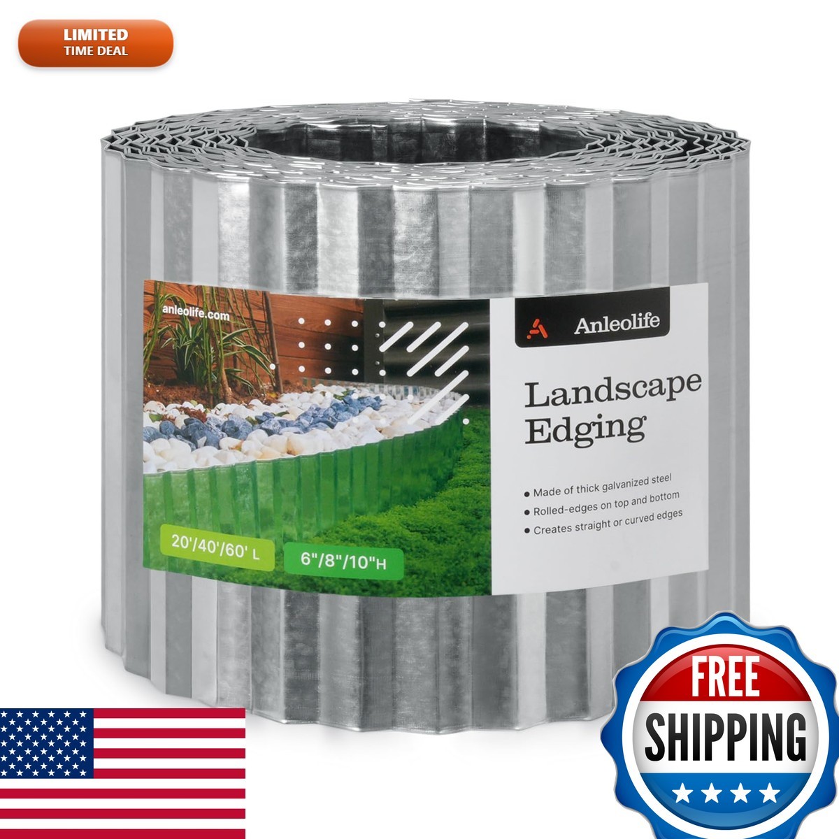 Anleolife Galvanized Steel Garden Landscape Edging Roll 60FT x 8\