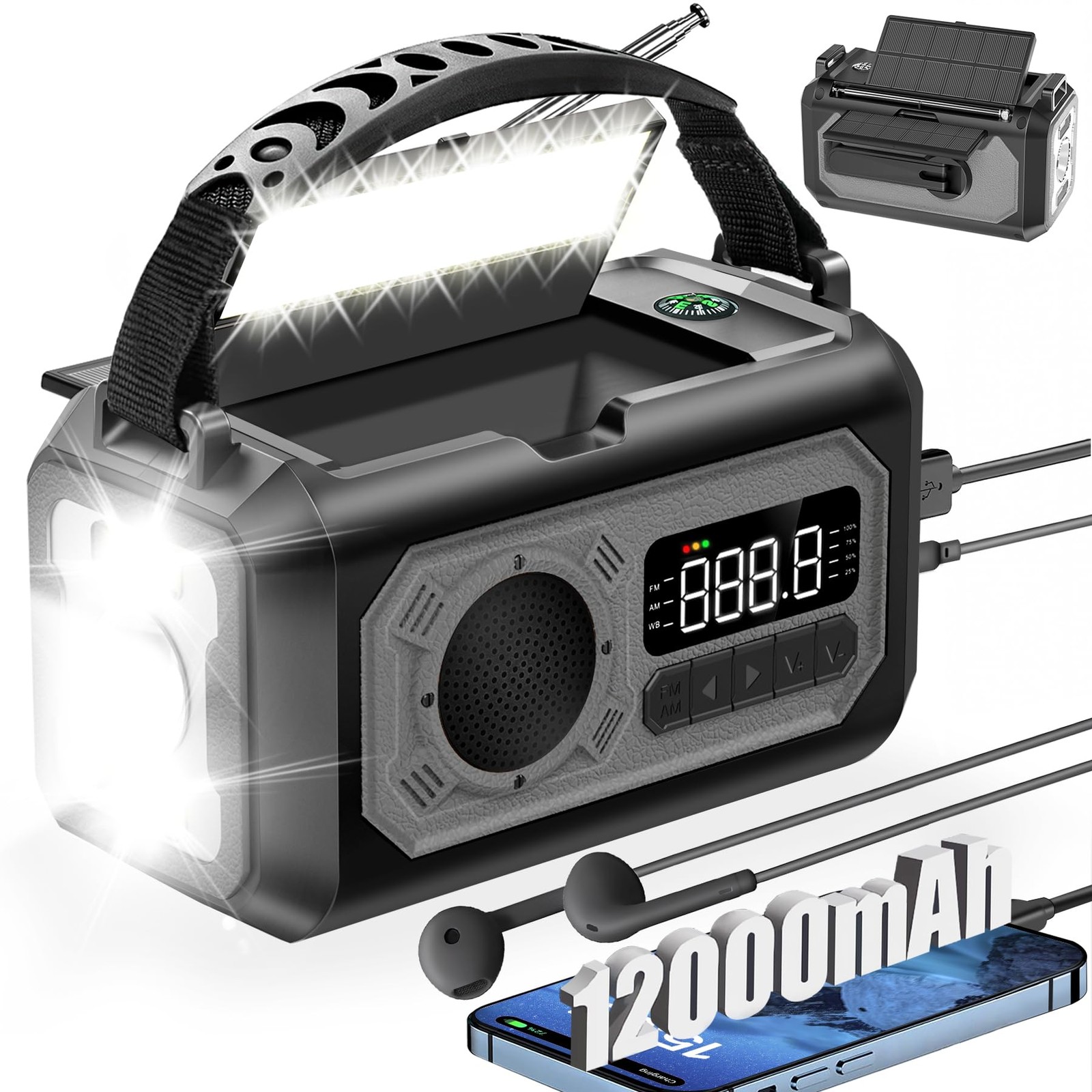 12000mAh Emergency Weather Radio NOAA Solar Hand Crank AM FM USB Power Bank 12000mAh Emergency Weather Radio NOAA Solar Hand Crank AM FM USB Power Bank