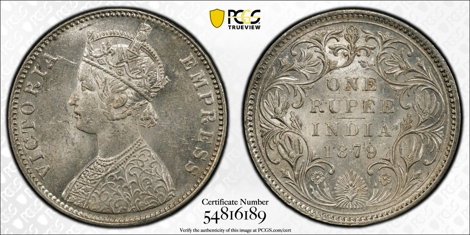 1879 INDIA-BRITISH Silver RUPEE PCGS MS-62 SW-6.49 Bead 1879 INDIA-BRITISH Silver RUPEE PCGS MS-62 SW-6.49 Bead