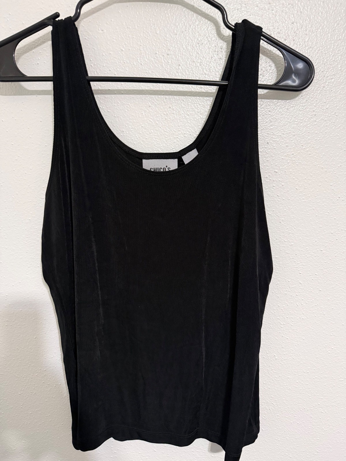 Chico\'s Travelers Tank Top Black Slinky Knit Womans 2/L Chico\'s Travelers Tank Top Black Slinky Knit Womans 2/L
