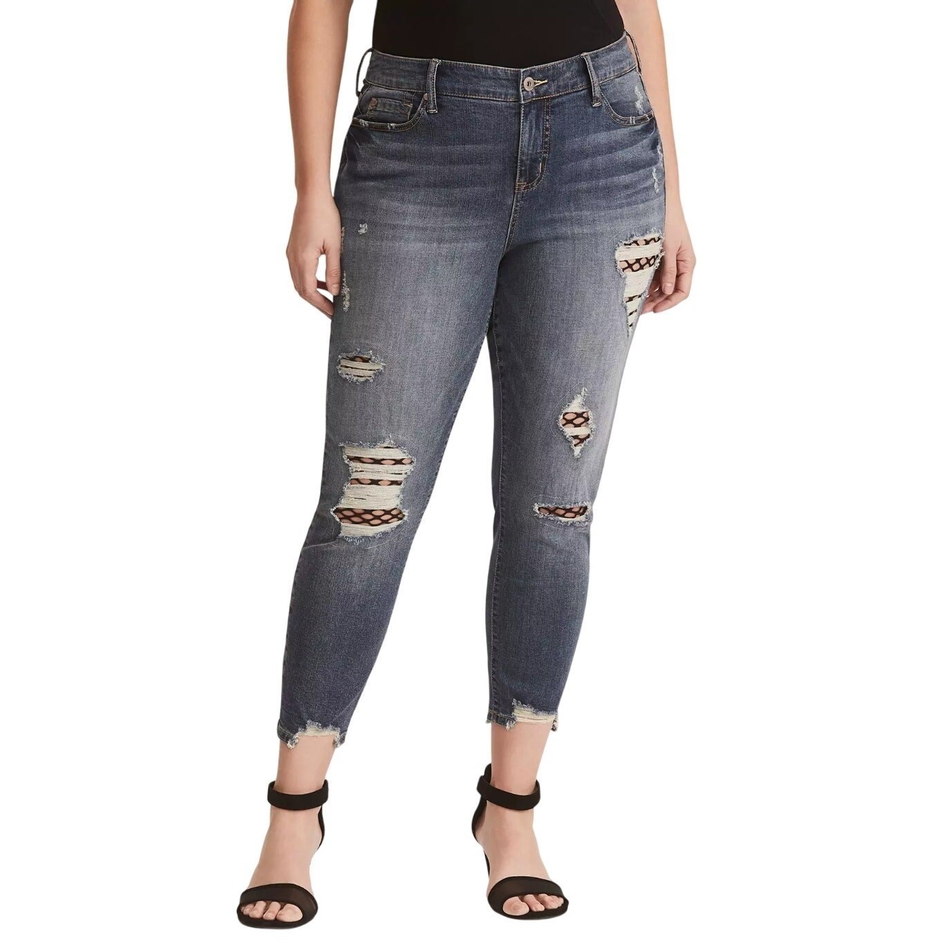 Torrid Girlfriend Fishnet Vintage Stretch Medium Wash Jeans Size 20 NWT
