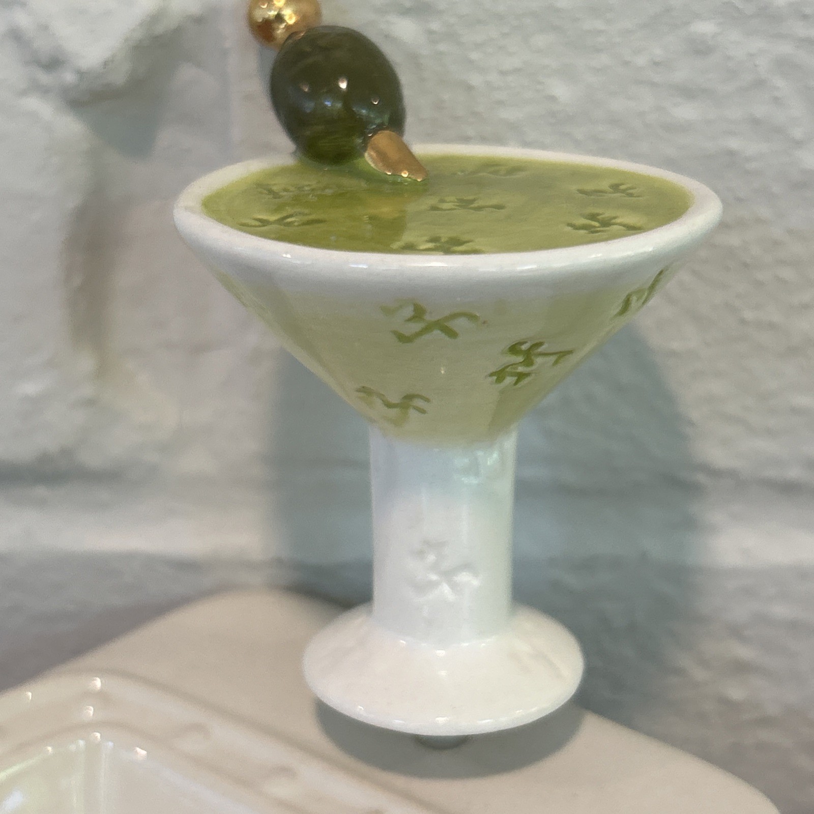 Nora Fleming Original Green Martini with an Olive Mini, NF Initials - Retired Nora Fleming Original Green Martini with an Olive Mini, NF Initials - Retired