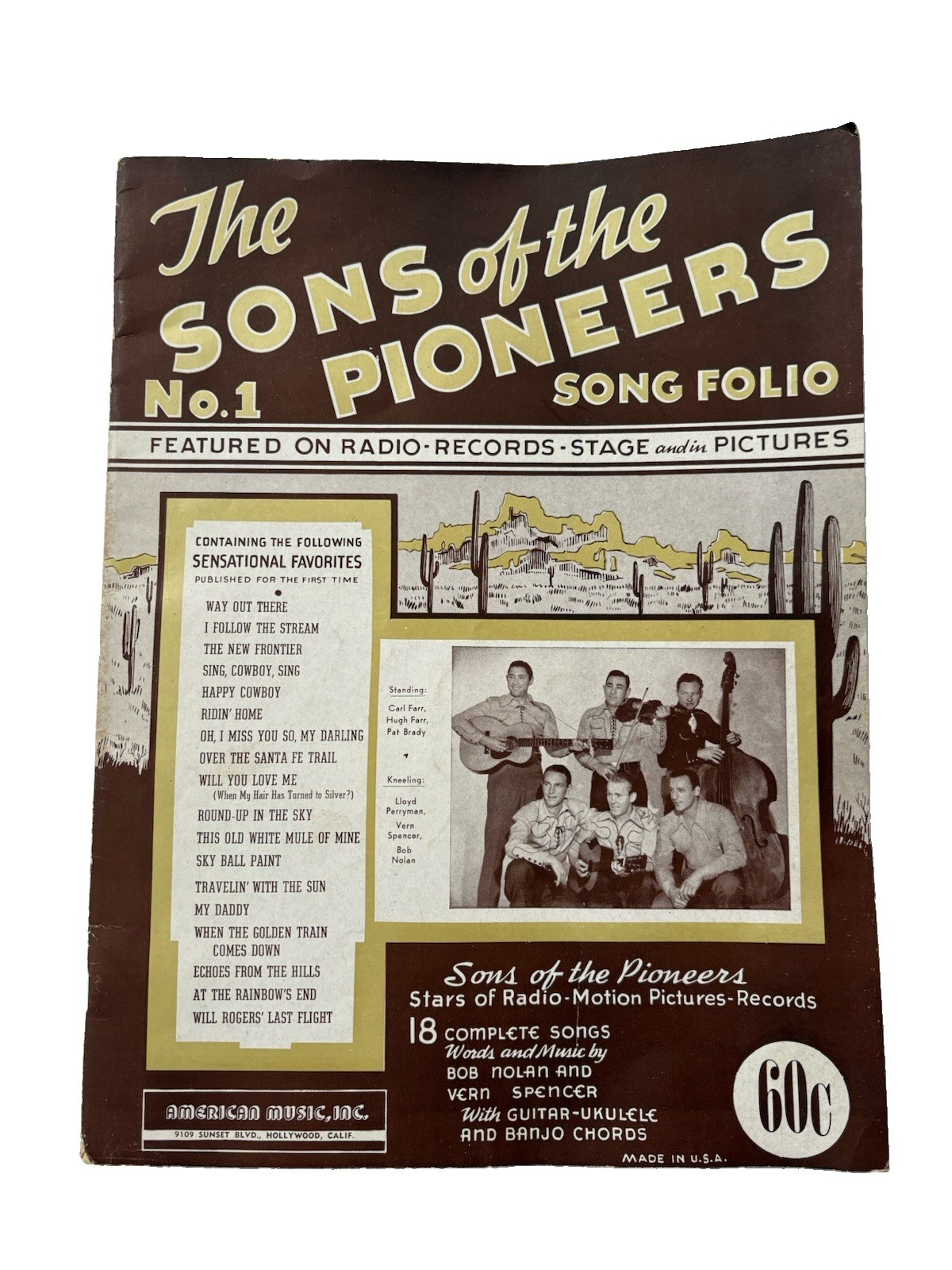 Songs Sons of the Pioneers Folio No 1 Songbook Sheet Music Western Cowboy 1936 Songs Sons of the Pioneers Folio No 1 Songbook Sheet Music Western Cowboy 1936