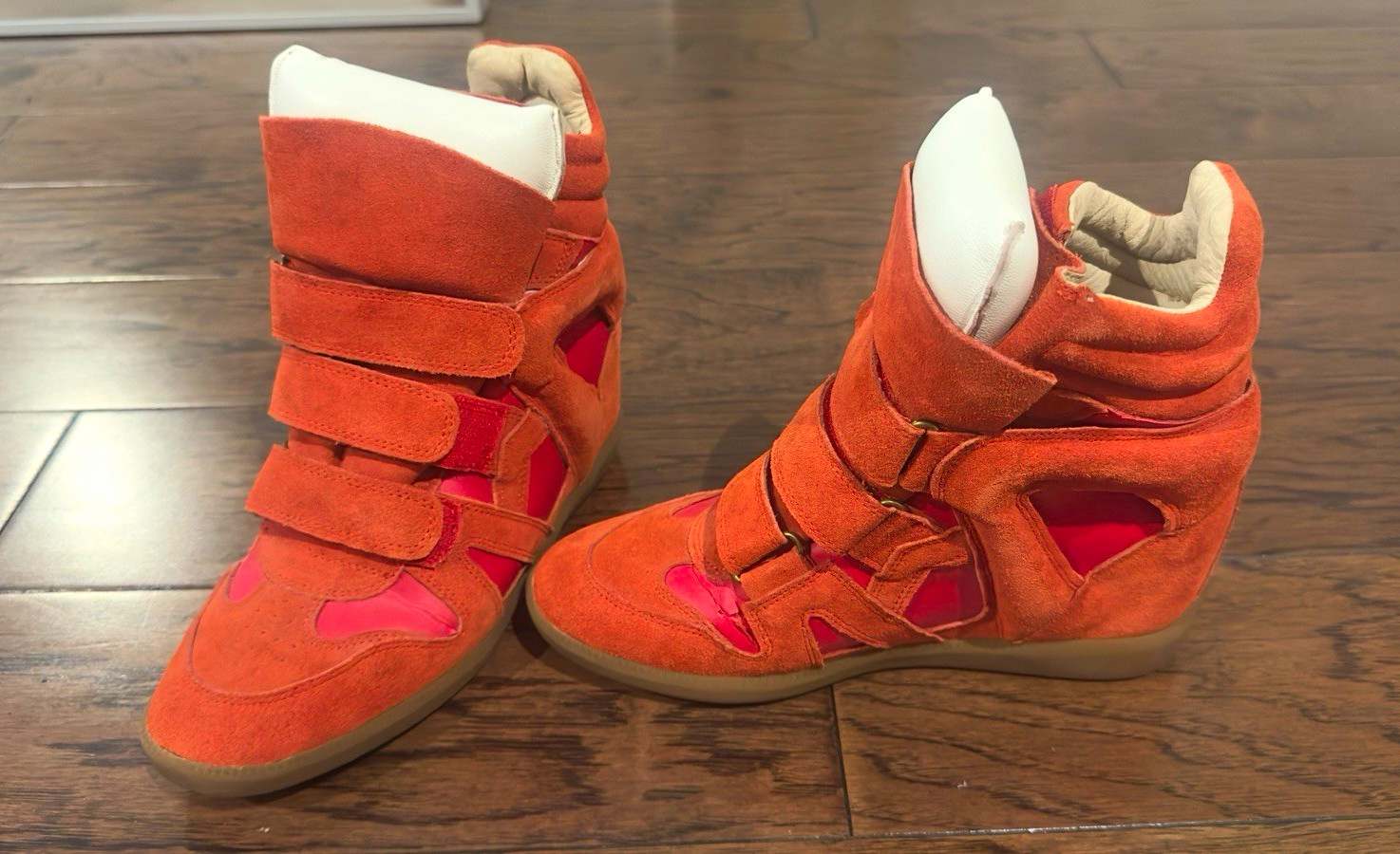 Isabel Marant Bekett Women’s Red Colorblock Suede Wedge High Top Sneakers Isabel Marant Bekett Women’s Red Colorblock Suede Wedge High Top Sneakers