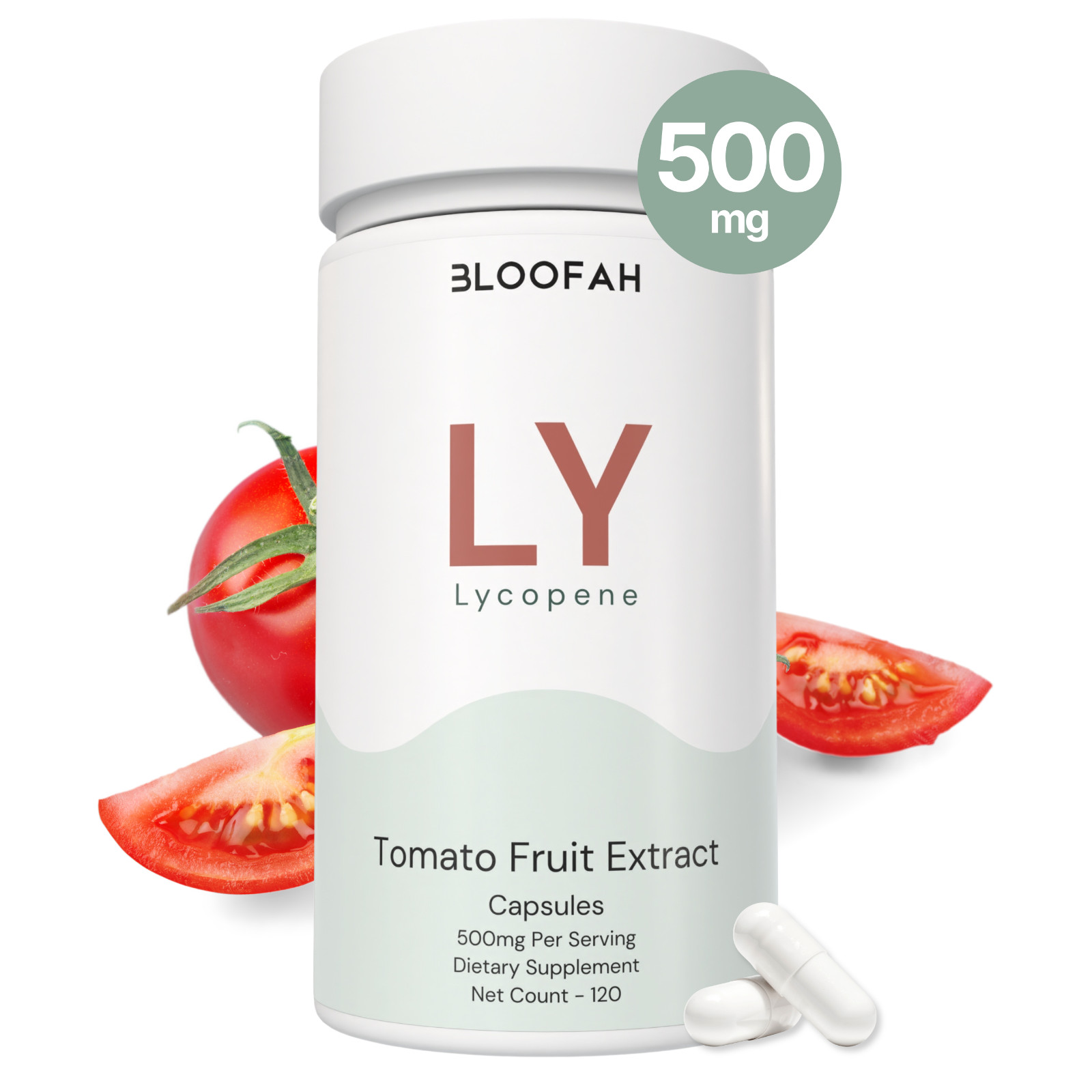 Bloofah Lycopene Supplement 500mg Capsules - Tomato Extract 10:1 | 120 Count