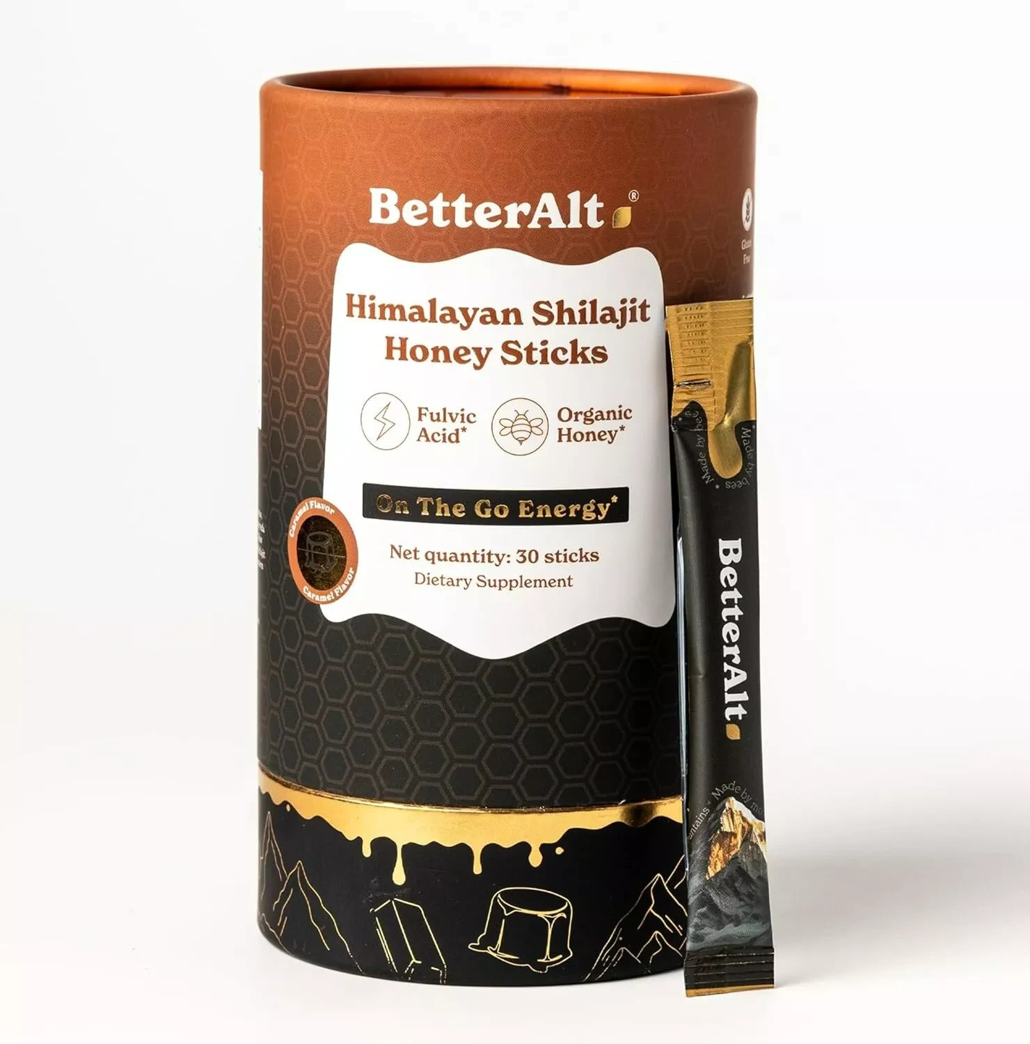 Better Alt Pure Himalayan Shilajit Caramel Honey Sticks Organic - 30 Sticks