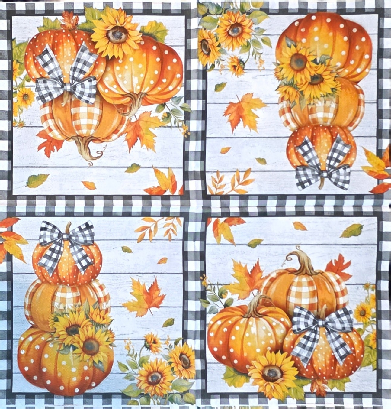 Two  luncheon paper napkins  decoupage, new elegant pumpkins sunflowers stacked