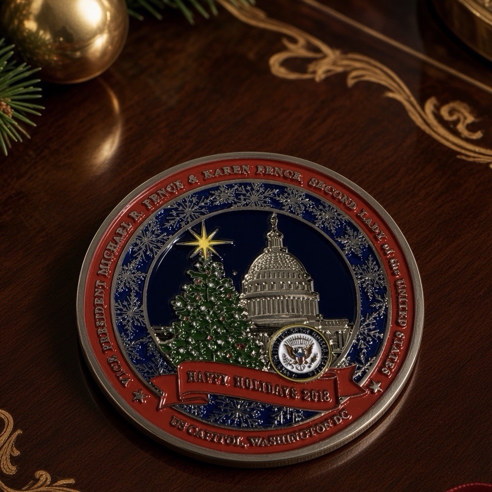 Mike Pence & Karen Pence Happy Holidays 2018 Washington D.C. Challenge Coin Mike Pence & Karen Pence Happy Holidays 2018 Washington D.C. Challenge Coin